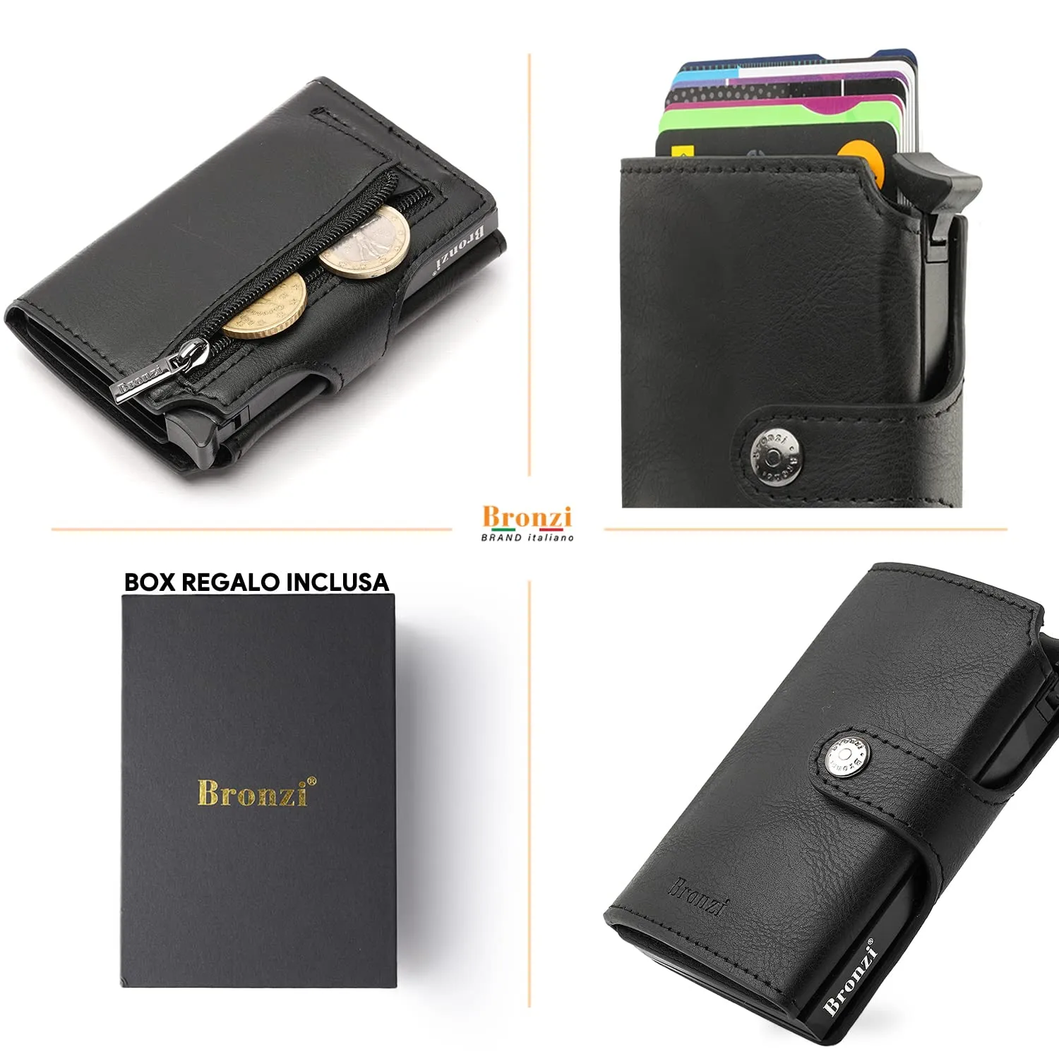 Bronzi Revelation Portafoglio Uomo Slim Mini RFID con Portamonete e Portacarte - immagine 4