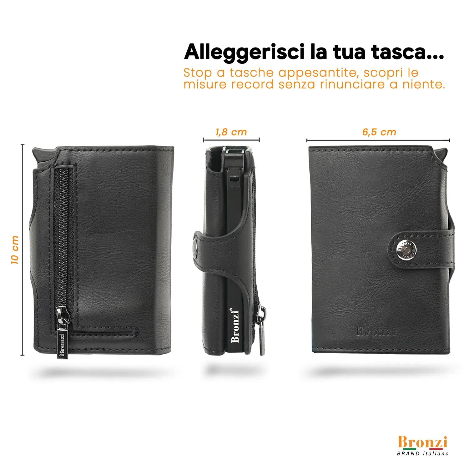 Bronzi Revelation Portafoglio Uomo Slim Mini RFID con Portamonete e Portacarte - immagine 5