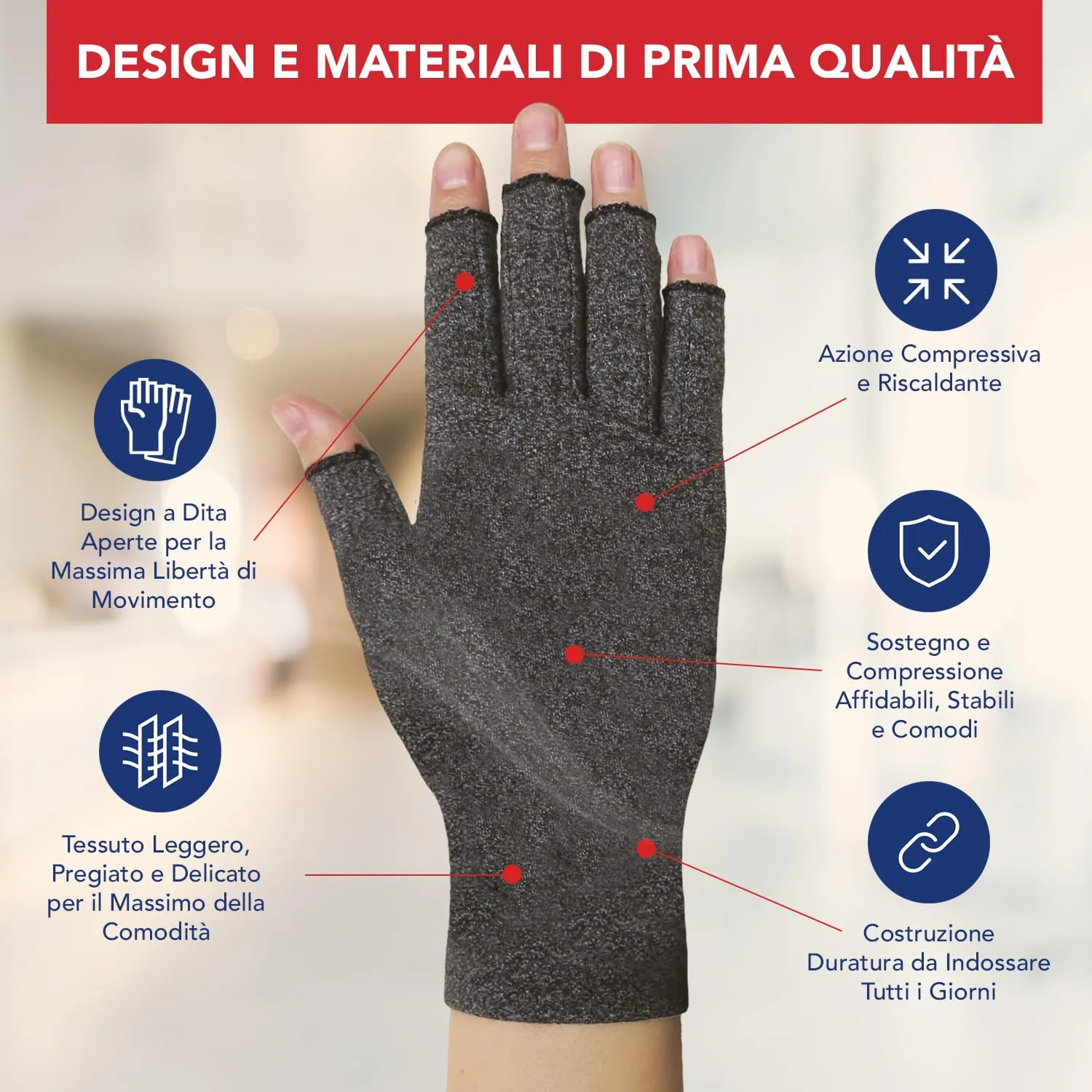 Dr. Arthritis Guanti a Compressione per Artrosi e Tunnel Carpale, Senza Dita in Cotone, Grigio, Taglia L (2 Paia) - immagine 4