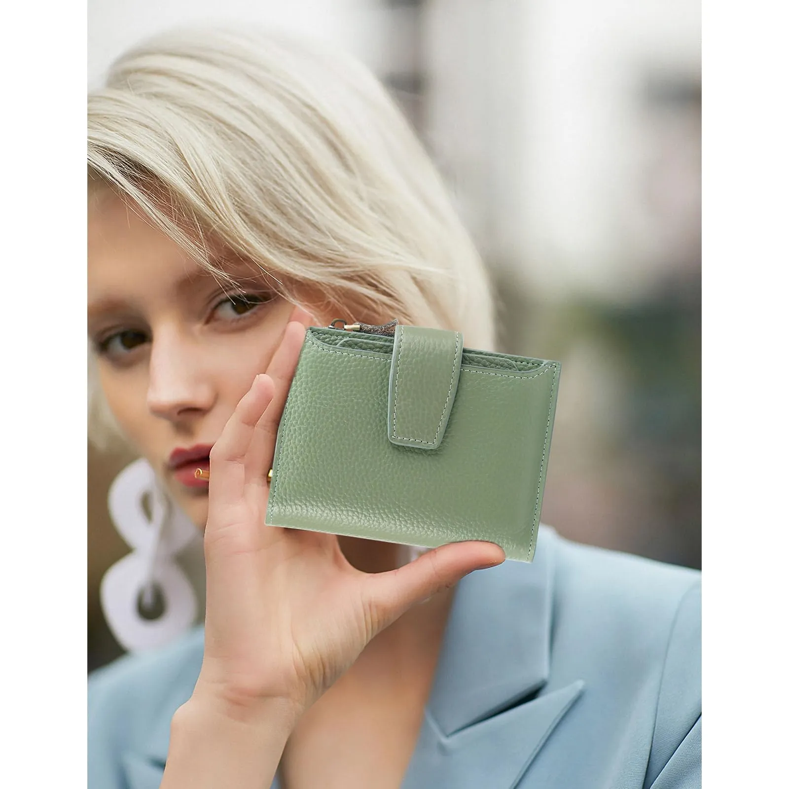 SENDEFN Portafoglio Donna in Pelle Vera Piccolo con Cerniera e 14 Slot per Carte - immagine 8