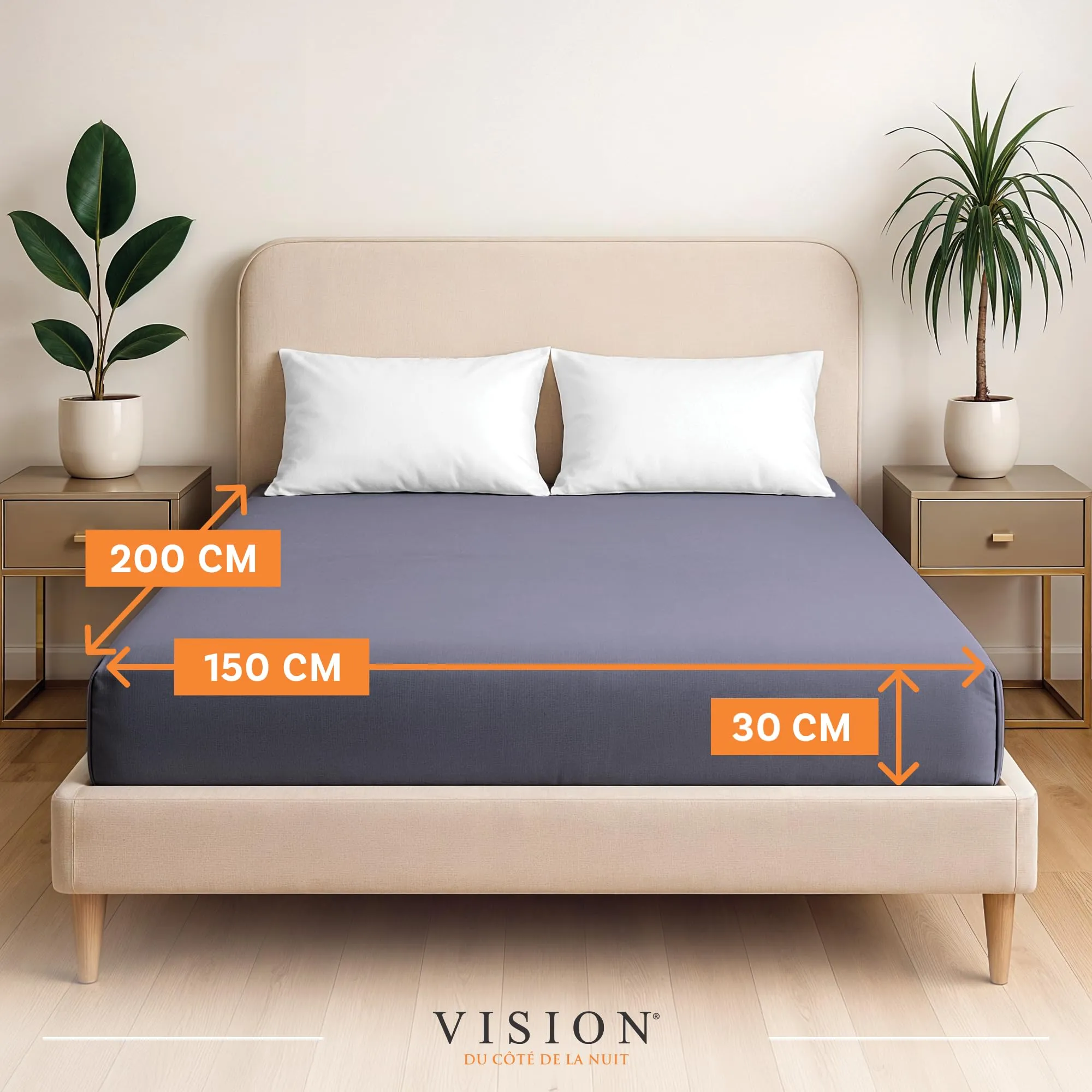 VISION Lenzuolo con angoli 100% cotone, Letto matrimoniale (150 x 200 cm) - immagine 2