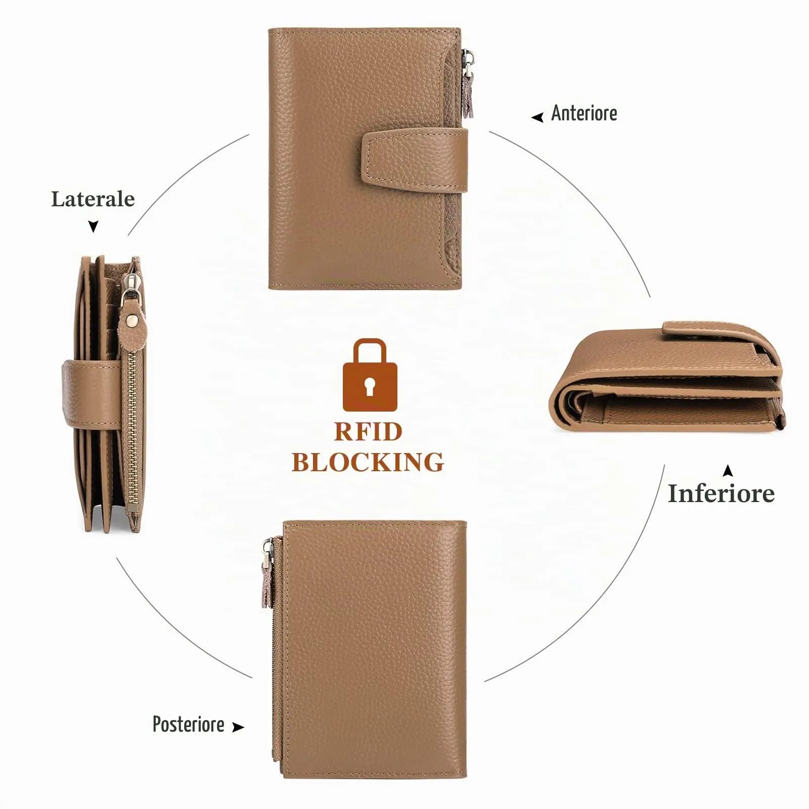 SENDEFN Portafoglio Donna in Pelle Vera Piccolo con Blocco RFID, 14 Slot per Carte e Portamonete con Cerniera - immagine 4