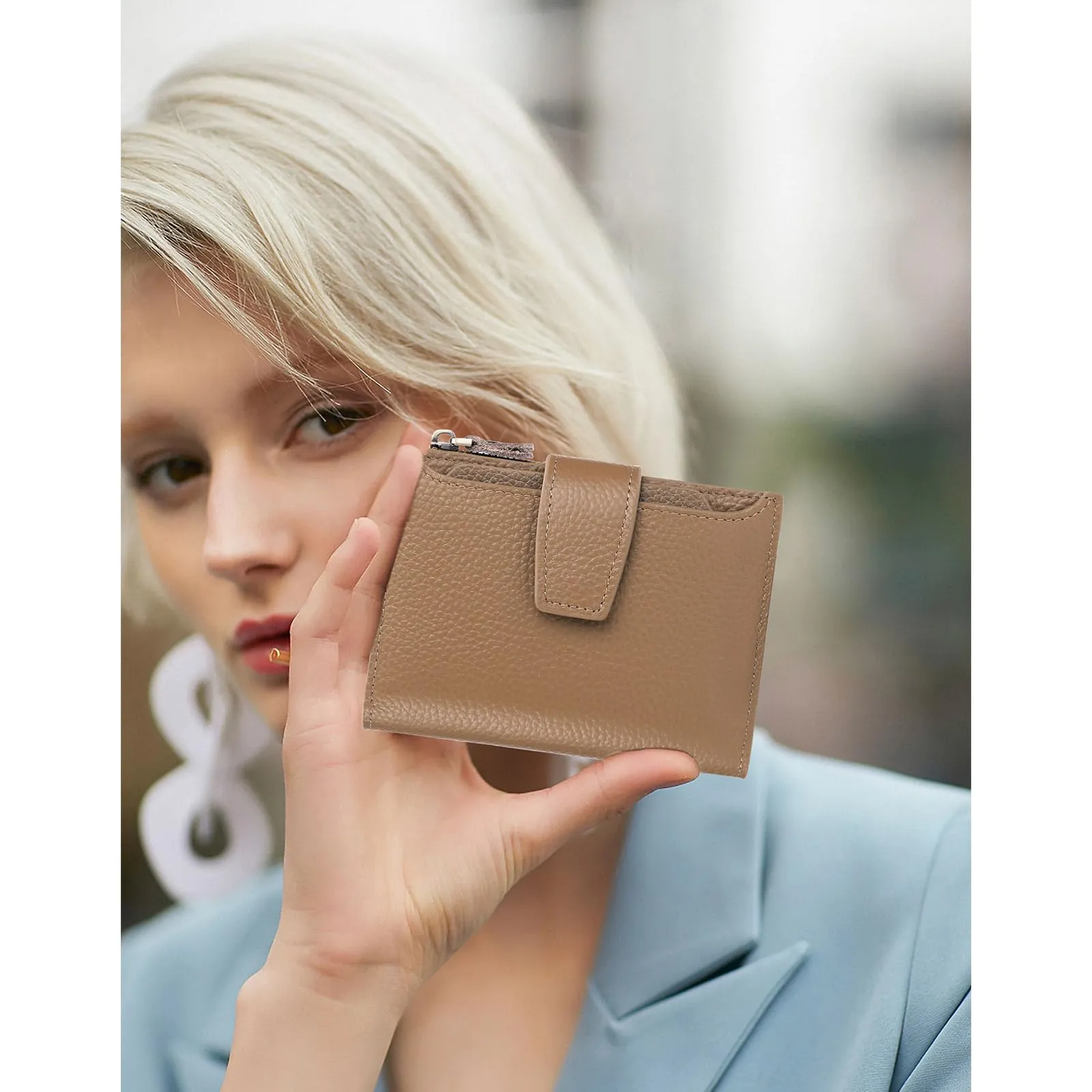 SENDEFN Portafoglio Donna in Pelle Vera Piccolo con Blocco RFID, 14 Slot per Carte e Portamonete con Cerniera - immagine 8