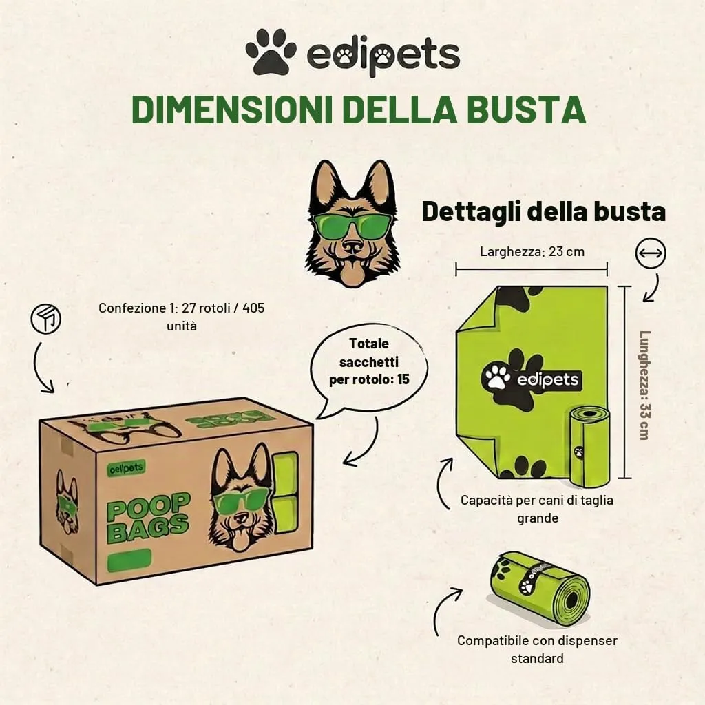 Edipets Sacchetti Cane Biodegradabili, Extra Spessi, 405 unità (27 rotoli) - immagine 4