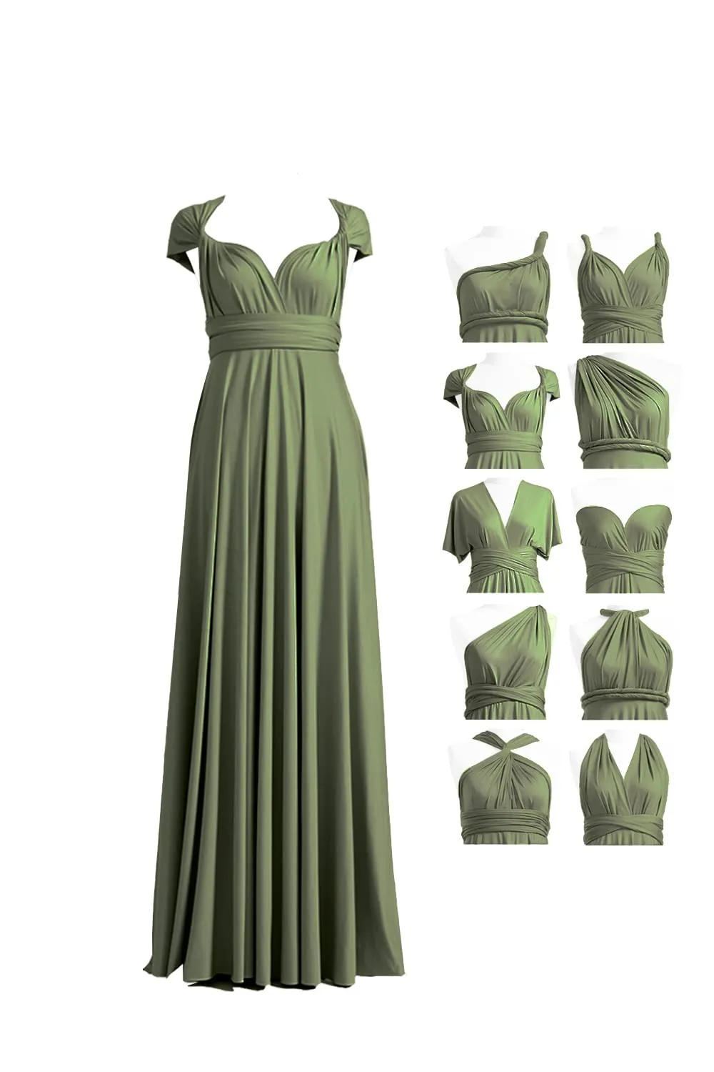 72styles Abito Cerimonia Donna Infinity Damigella d'Onore Verde Oliva Taglia unica Plus - immagine 1
