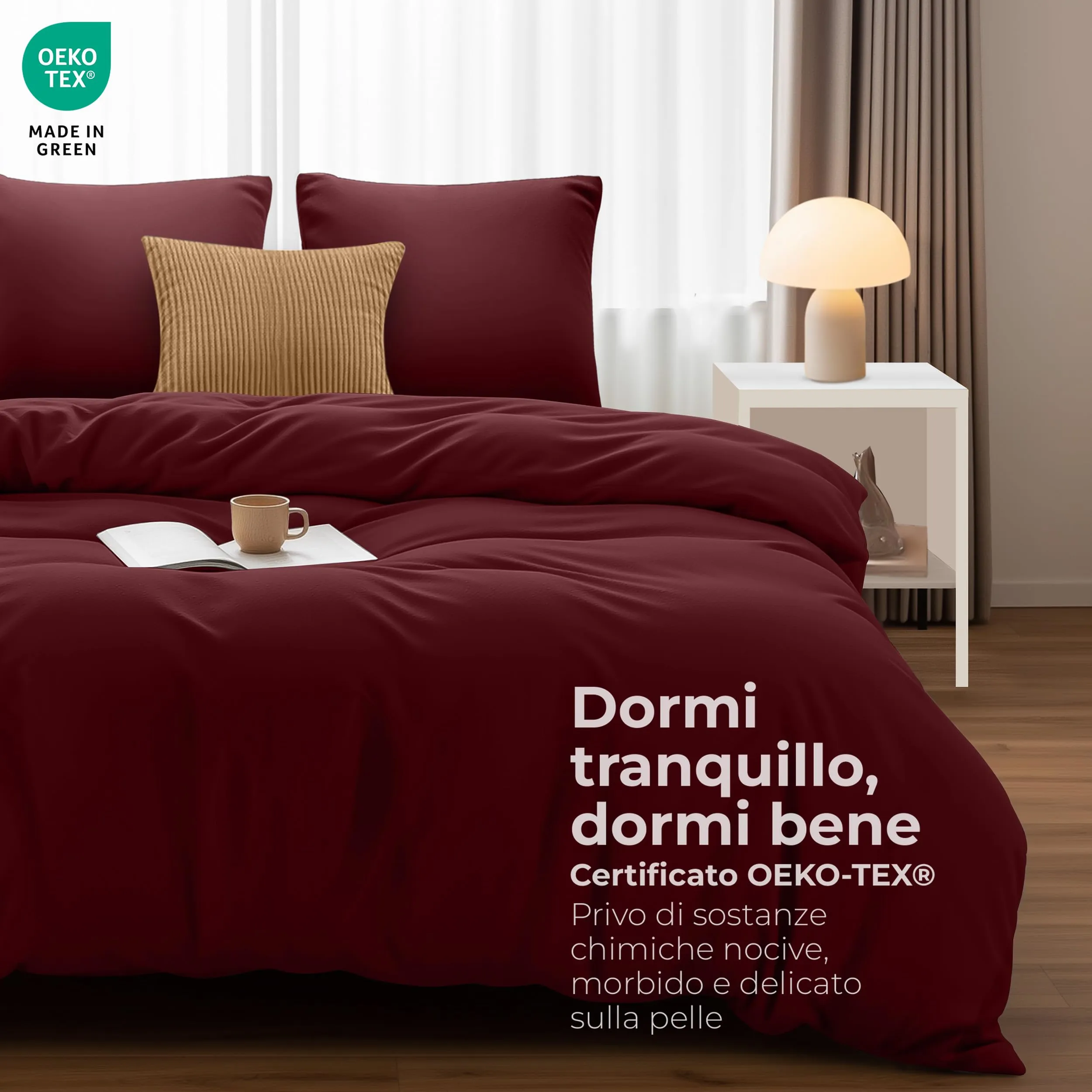 Utopia Bedding Set Copripiumino 200x200 cm e 2 Federe 80x80 cm, Bordeaux - immagine 2