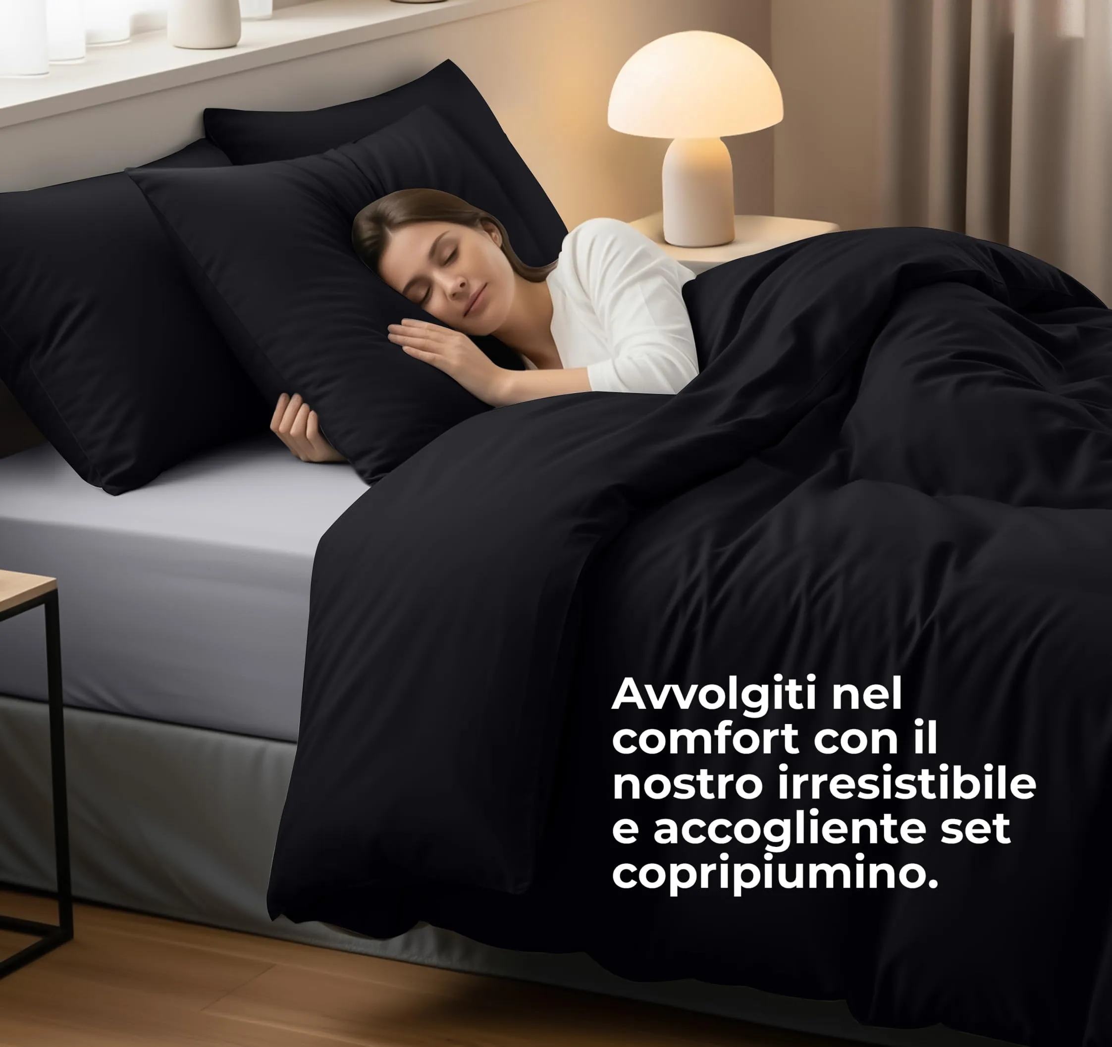 Utopia Bedding Set Copripiumino Singolo 140x200 cm e Federa 65x65 cm, Nero - immagine 3