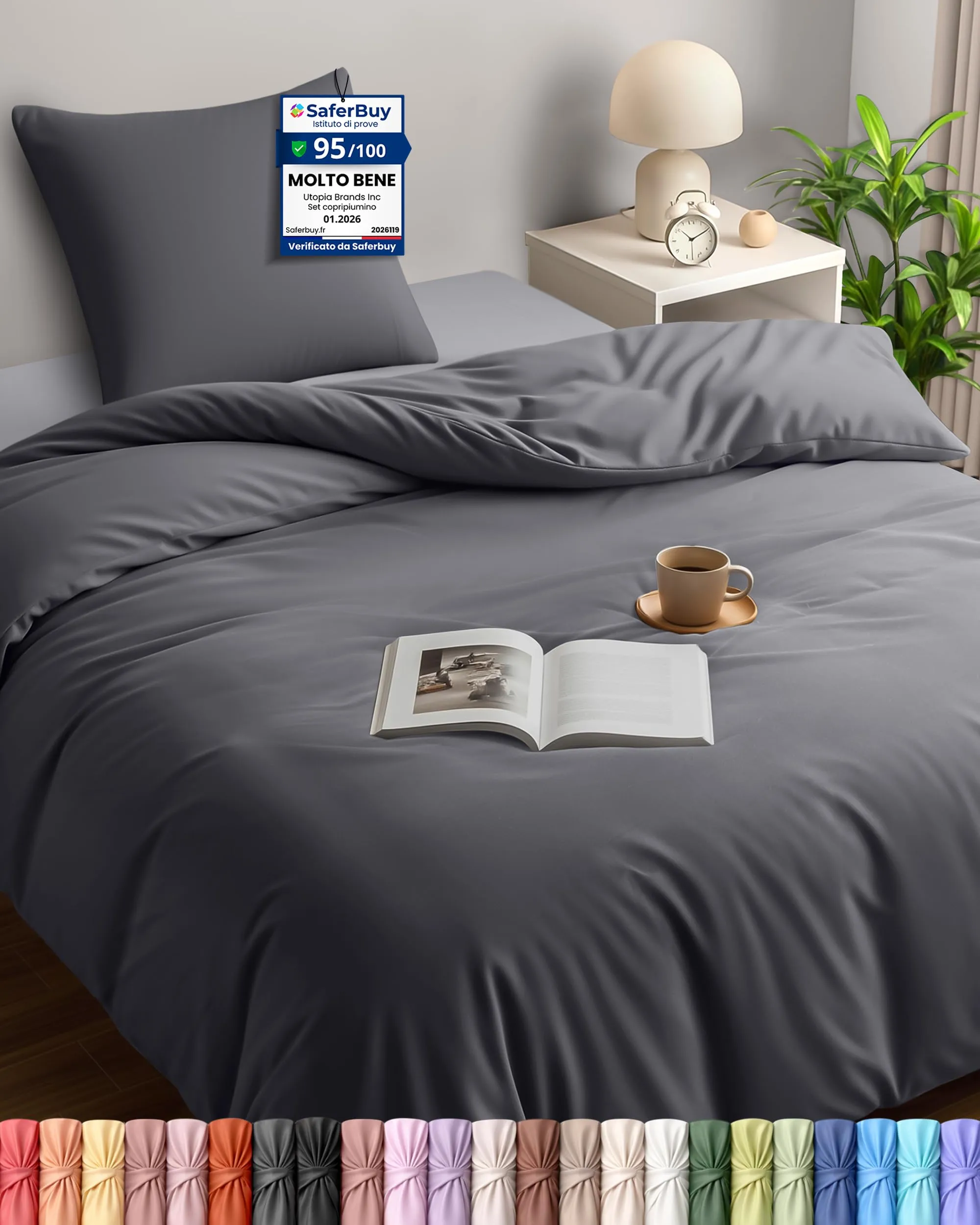 Utopia Bedding Set Copripiumino Singolo 140x200 cm e Federa 65x65 cm, Grigio - immagine 1
