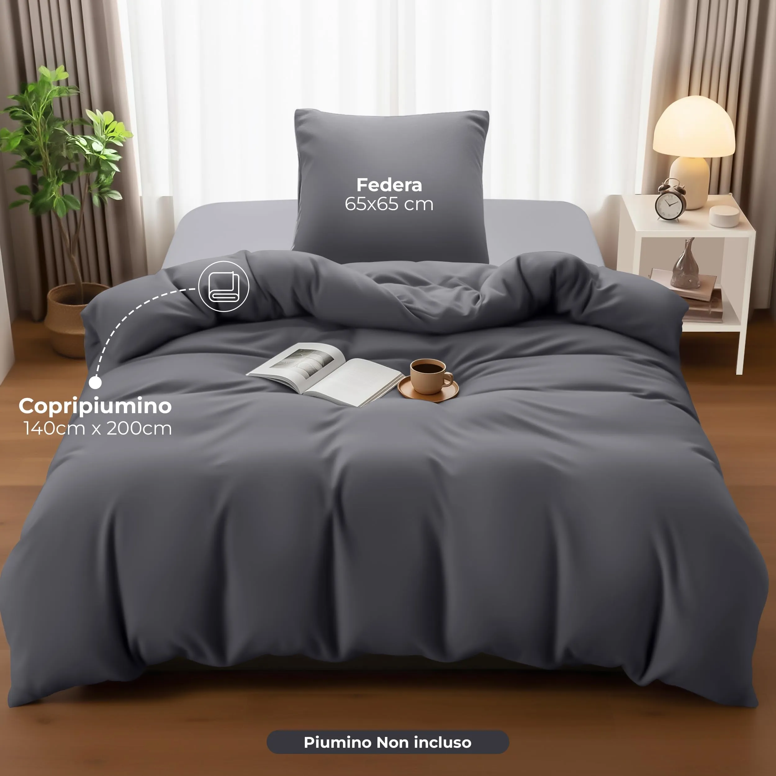 Utopia Bedding Set Copripiumino Singolo 140x200 cm e Federa 65x65 cm, Grigio - immagine 4