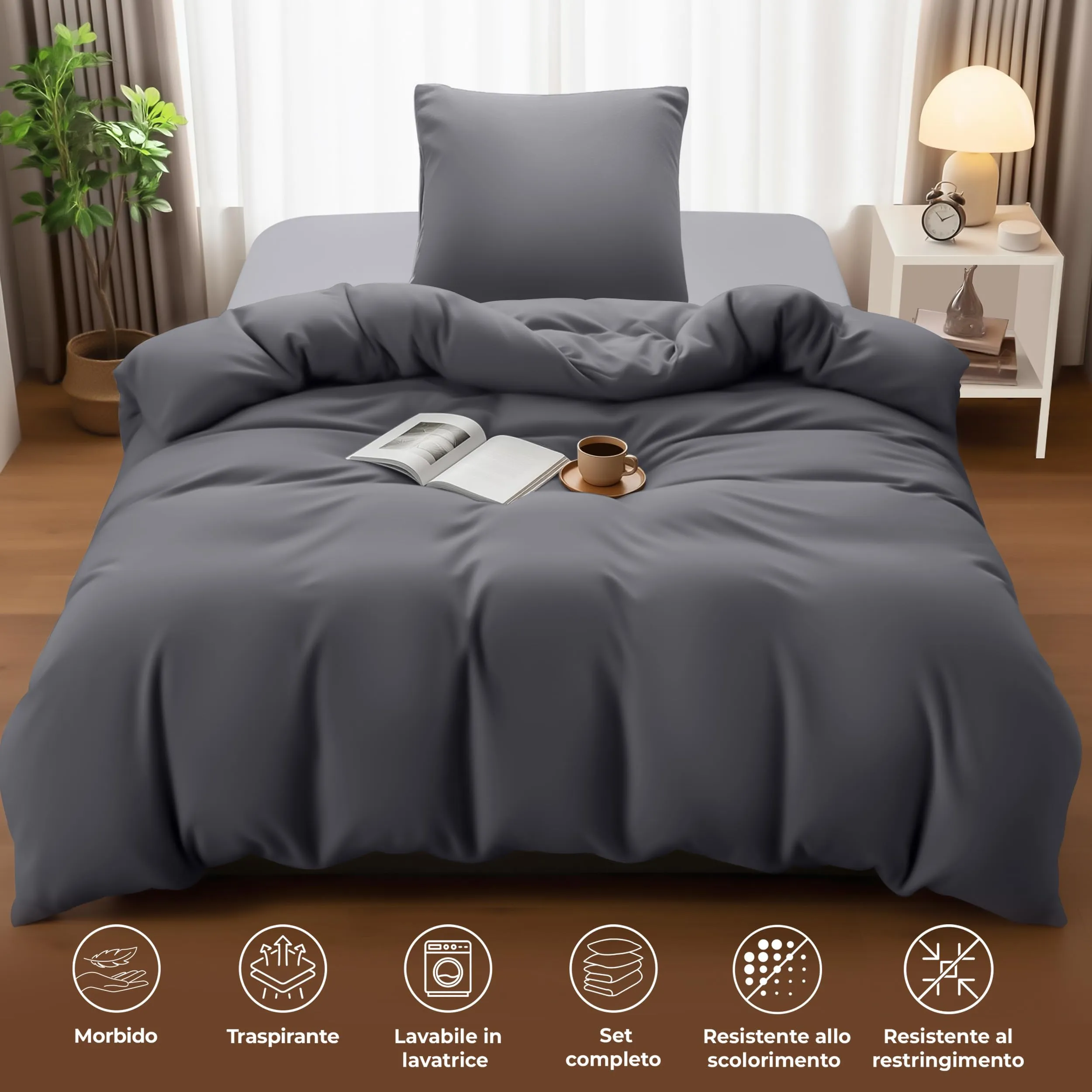 Utopia Bedding Set Copripiumino Singolo 140x200 cm e Federa 65x65 cm, Grigio - immagine 5