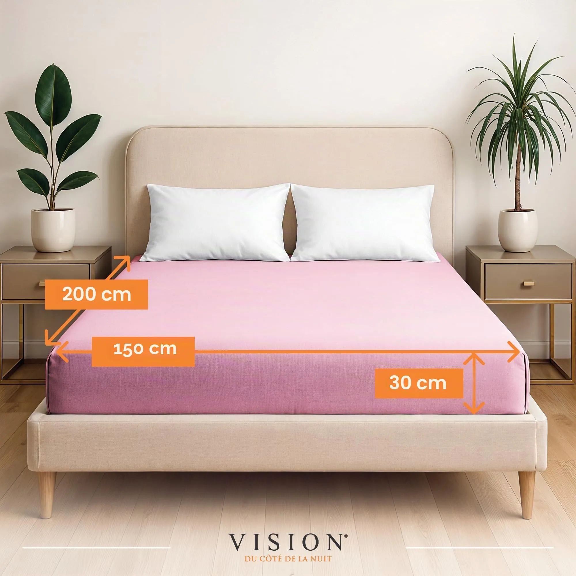 VISION Lenzuolo con angoli 100% cotone, 150 x 200 cm, rosa - immagine 2