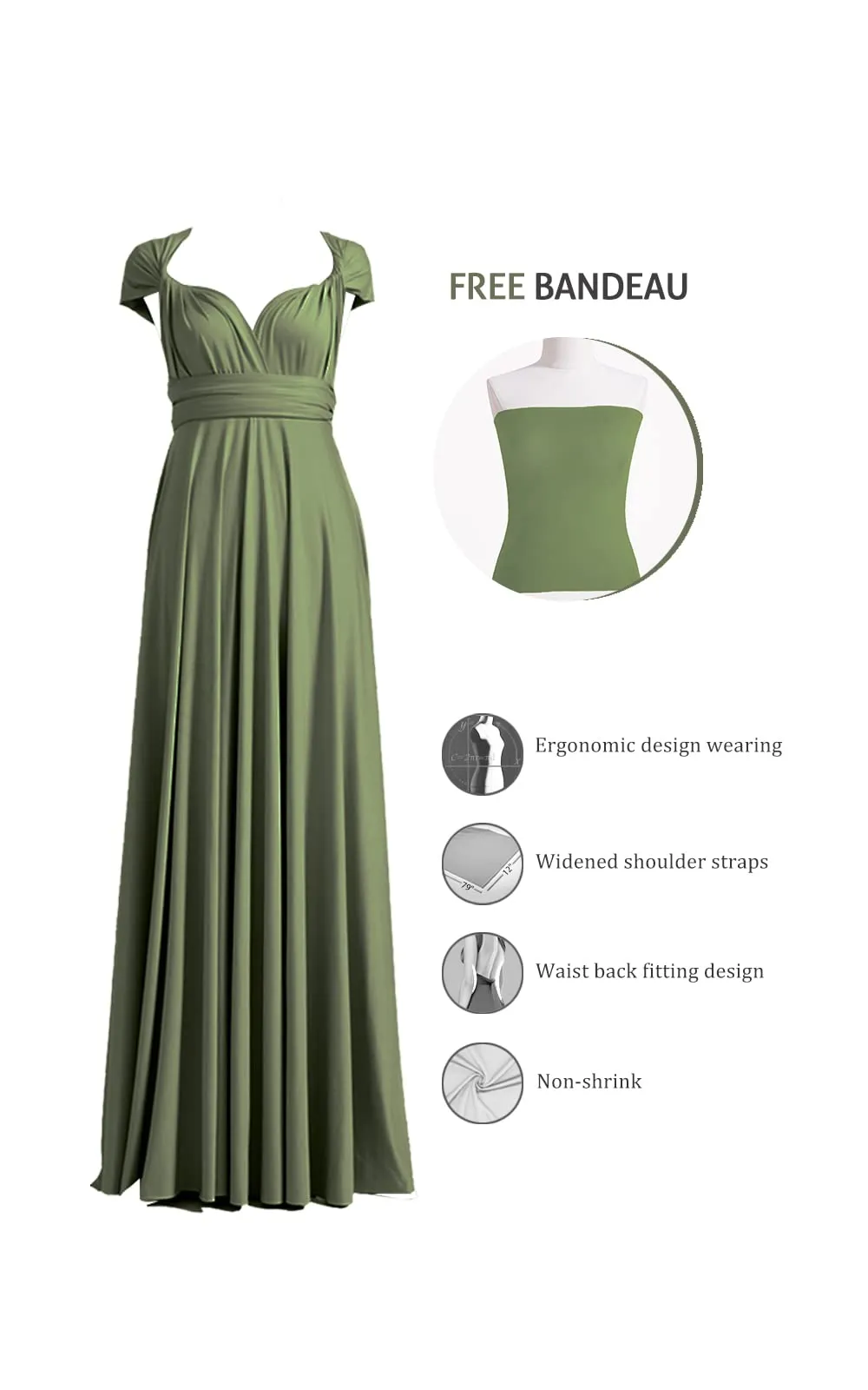 72styles Abito Cerimonia Donna Vestito Elegante Infinity Damigella d'Onore - immagine 2