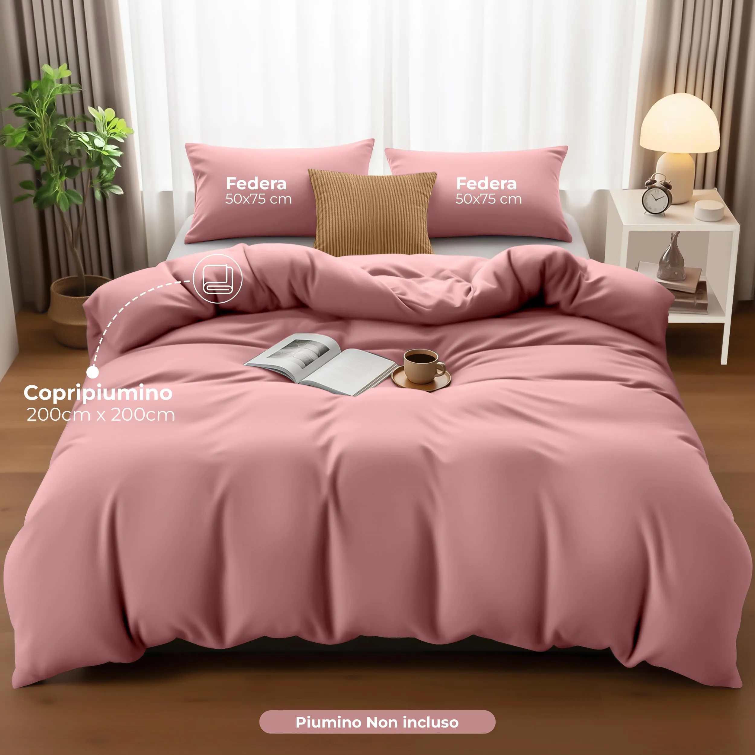 Utopia Bedding Set Copripiumino 200x200 cm e 2 Federe 50x75 cm, Rosa - immagine 2