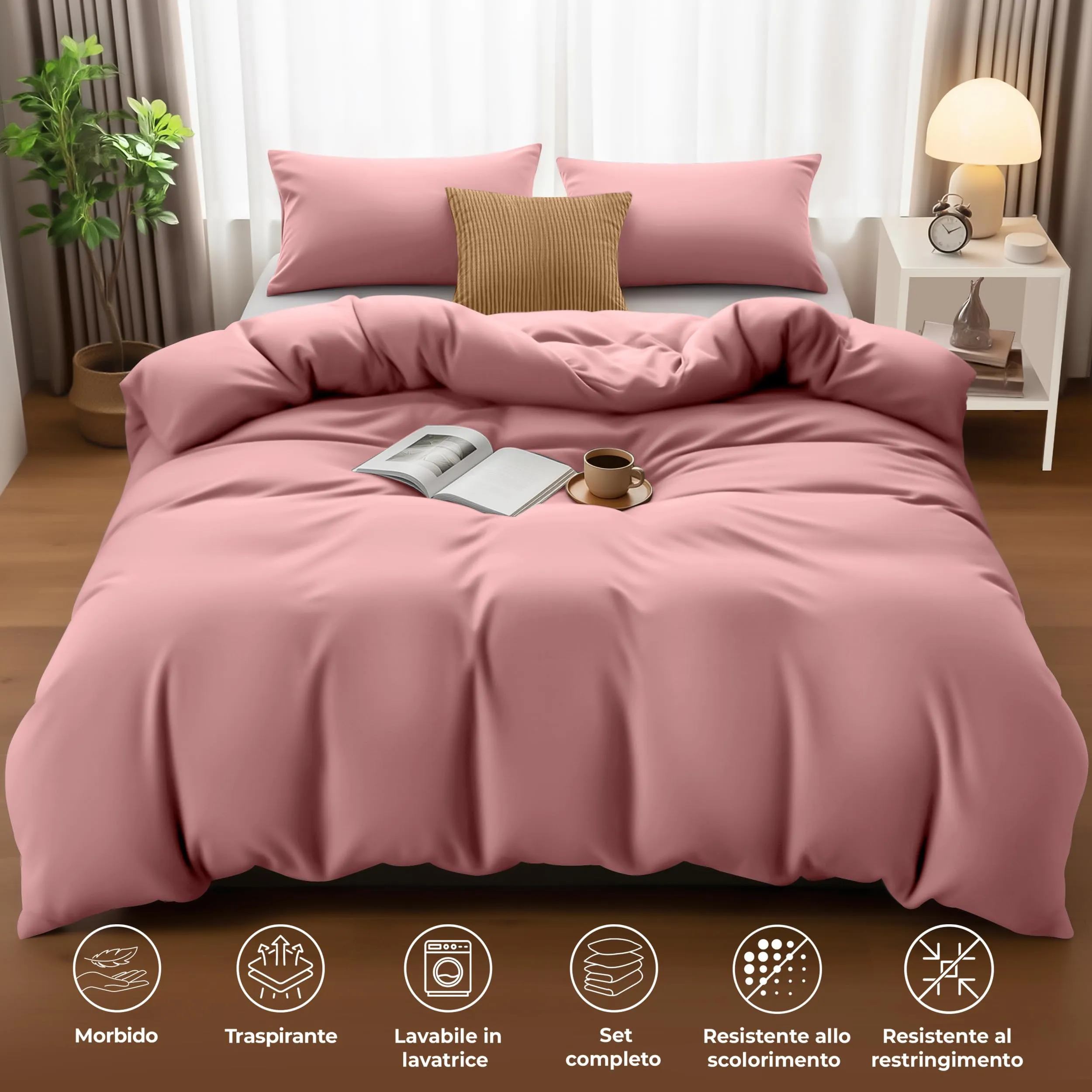 Utopia Bedding Set Copripiumino 200x200 cm e 2 Federe 50x75 cm, Rosa - immagine 5