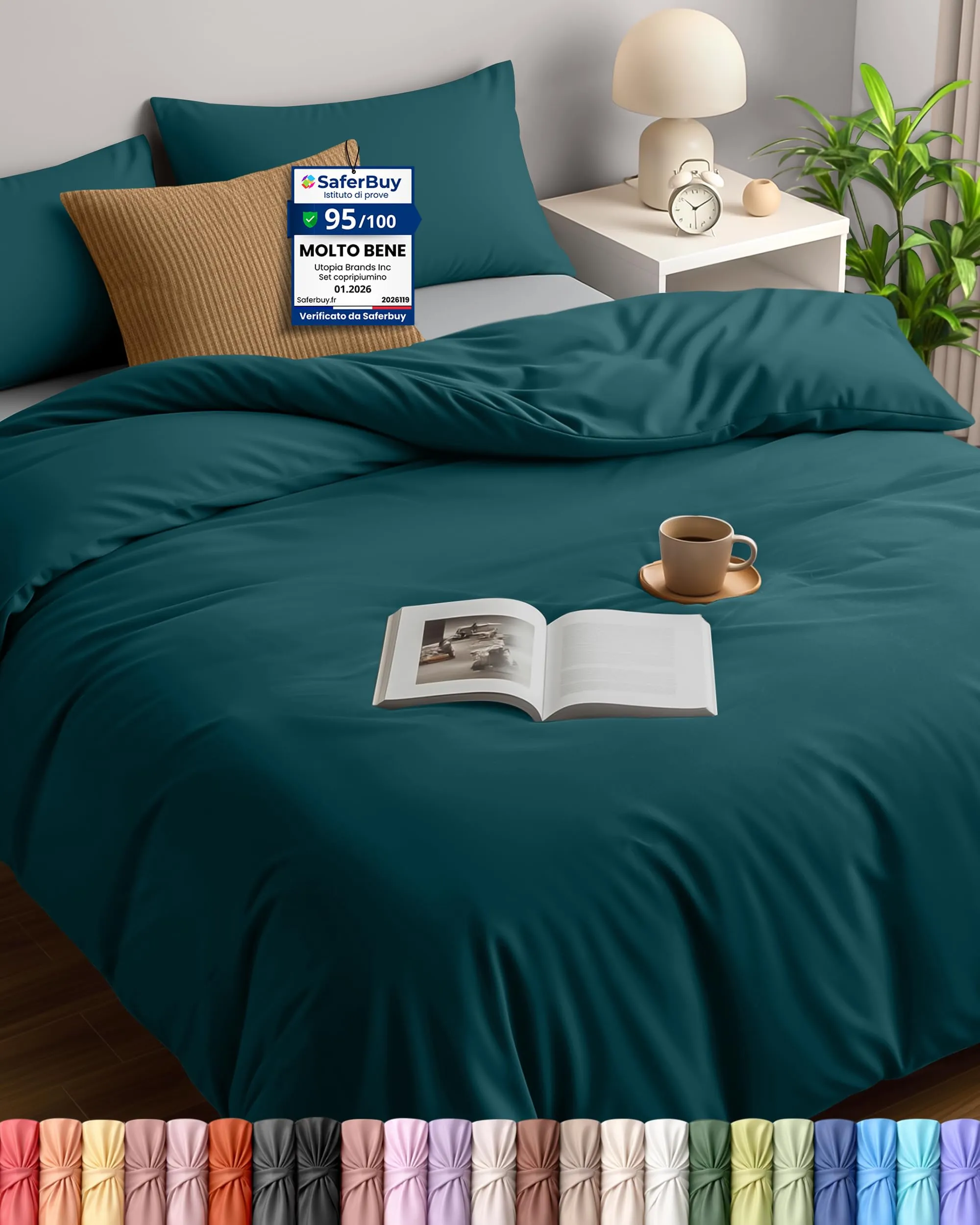 Utopia Bedding Set Copripiumino Matrimoniale 200x200 cm e 2 Federe 50x75 cm, Verde Alzavola - immagine 1