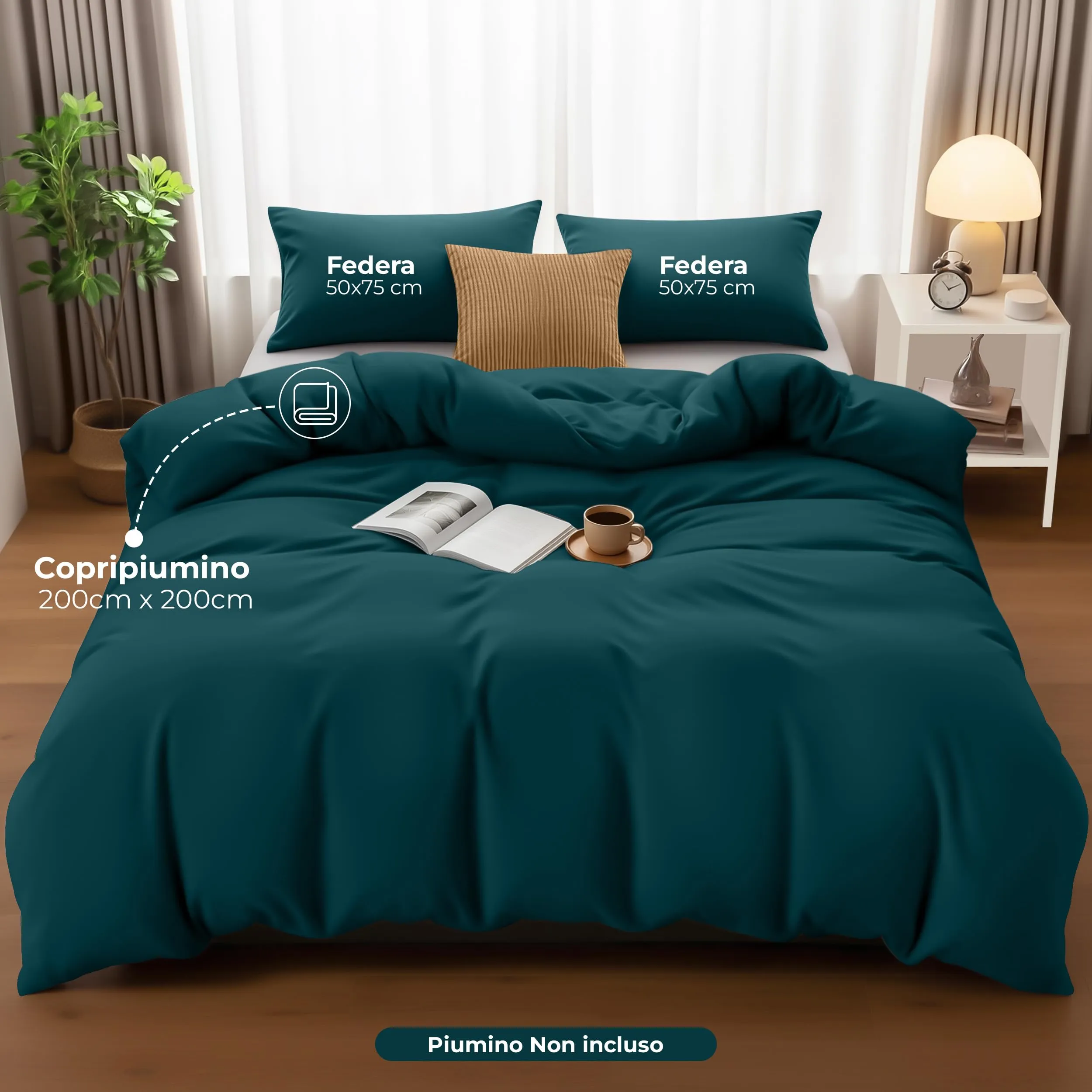 Utopia Bedding Set Copripiumino Matrimoniale 200x200 cm e 2 Federe 50x75 cm, Verde Alzavola - immagine 2