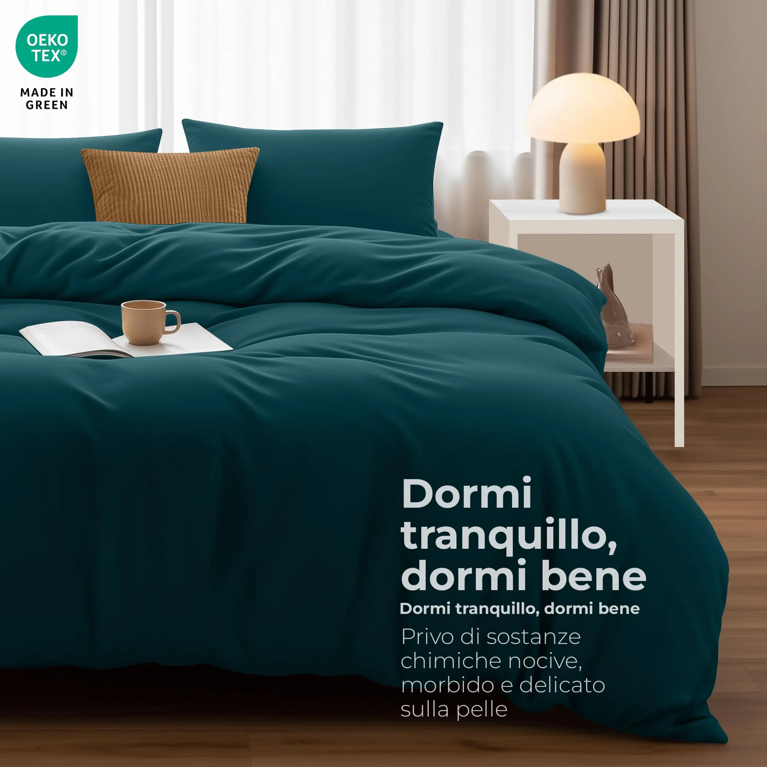 Utopia Bedding Set Copripiumino Matrimoniale 200x200 cm e 2 Federe 50x75 cm, Verde Alzavola - immagine 4