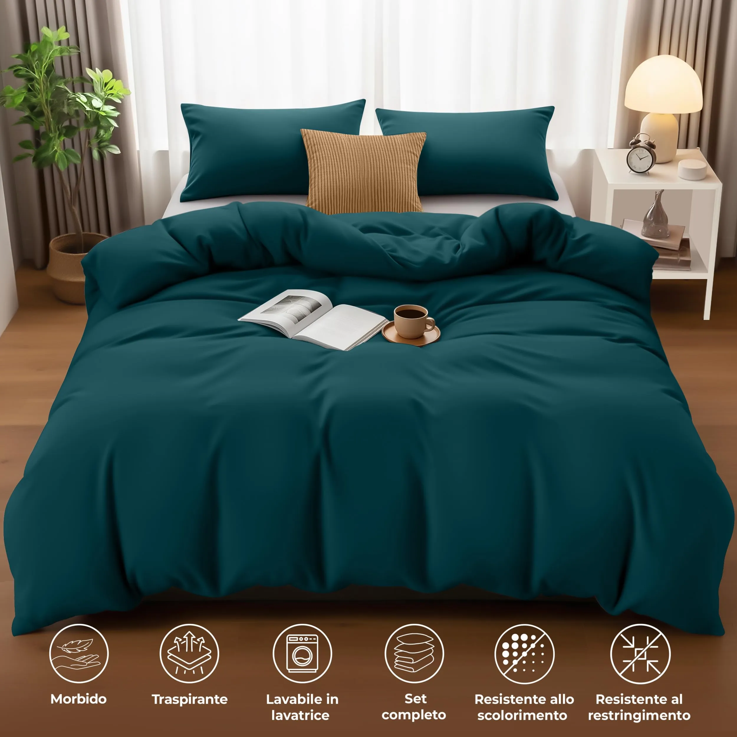 Utopia Bedding Set Copripiumino Matrimoniale 200x200 cm e 2 Federe 50x75 cm, Verde Alzavola - immagine 5