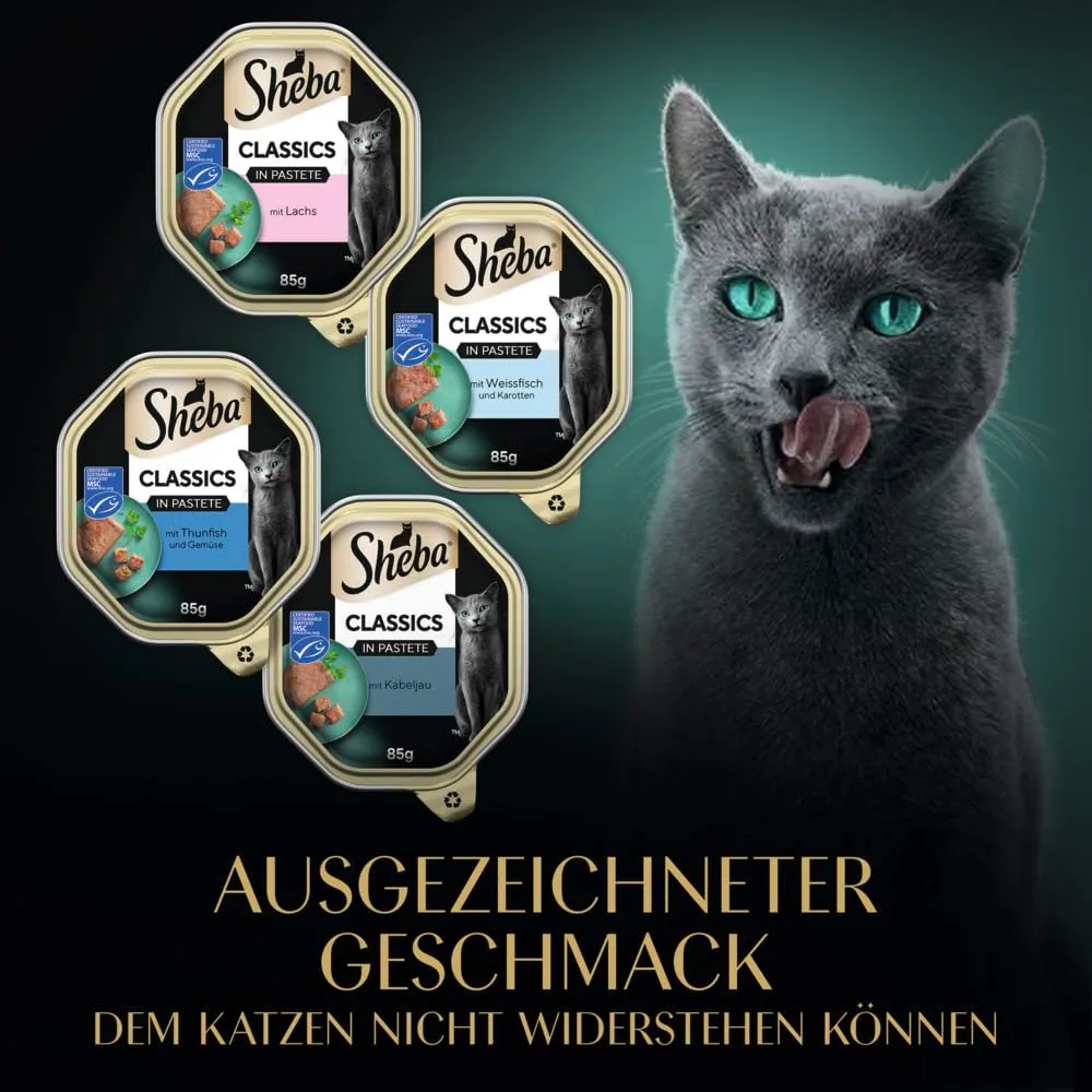Sheba Classics Patè Selezione del Mare Cibo Umido per Gatti, 32 Vaschette da 85 g - immagine 2