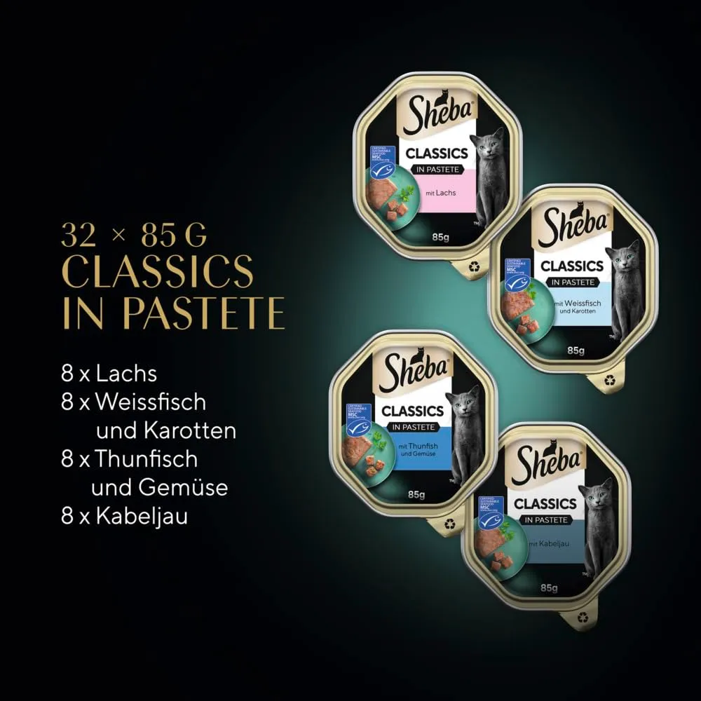 Sheba Classics Patè Selezione del Mare Cibo Umido per Gatti, 32 Vaschette da 85 g - immagine 5