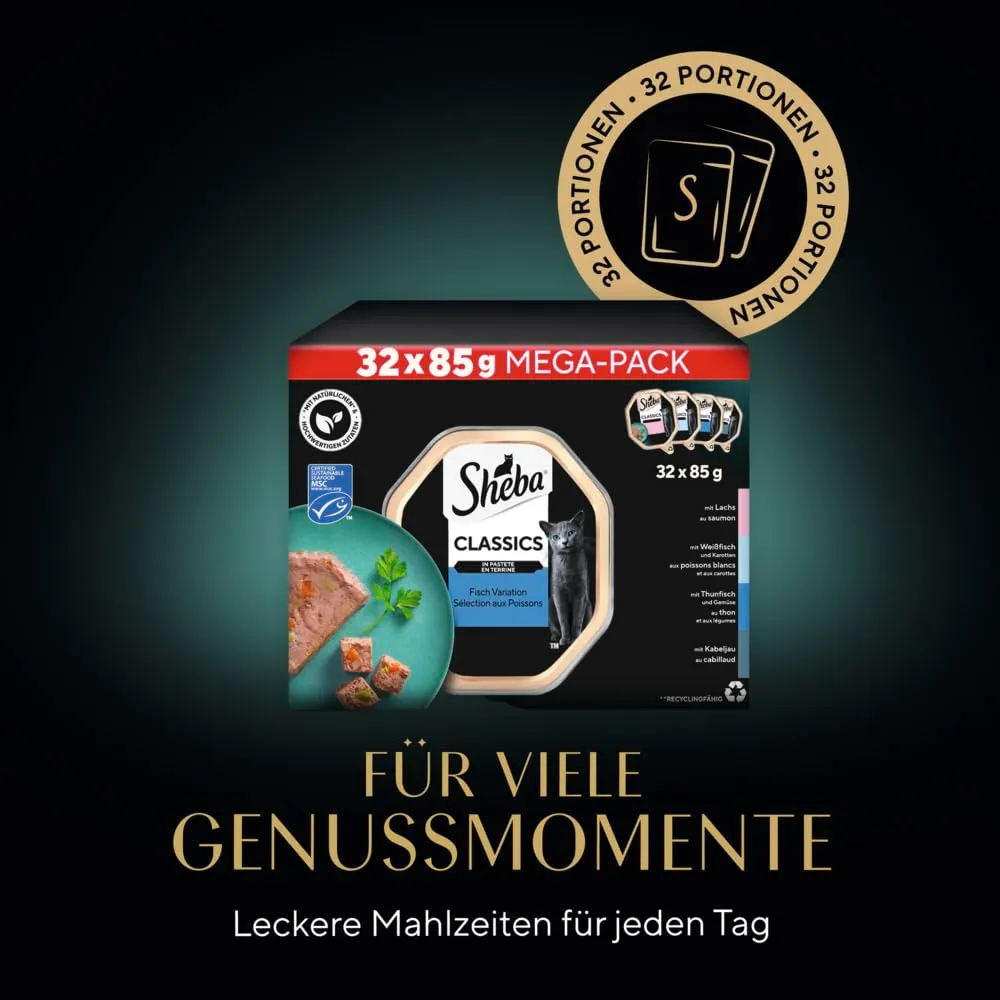 Sheba Classics Patè Selezione del Mare Cibo Umido per Gatti, 32 Vaschette da 85 g - immagine 7