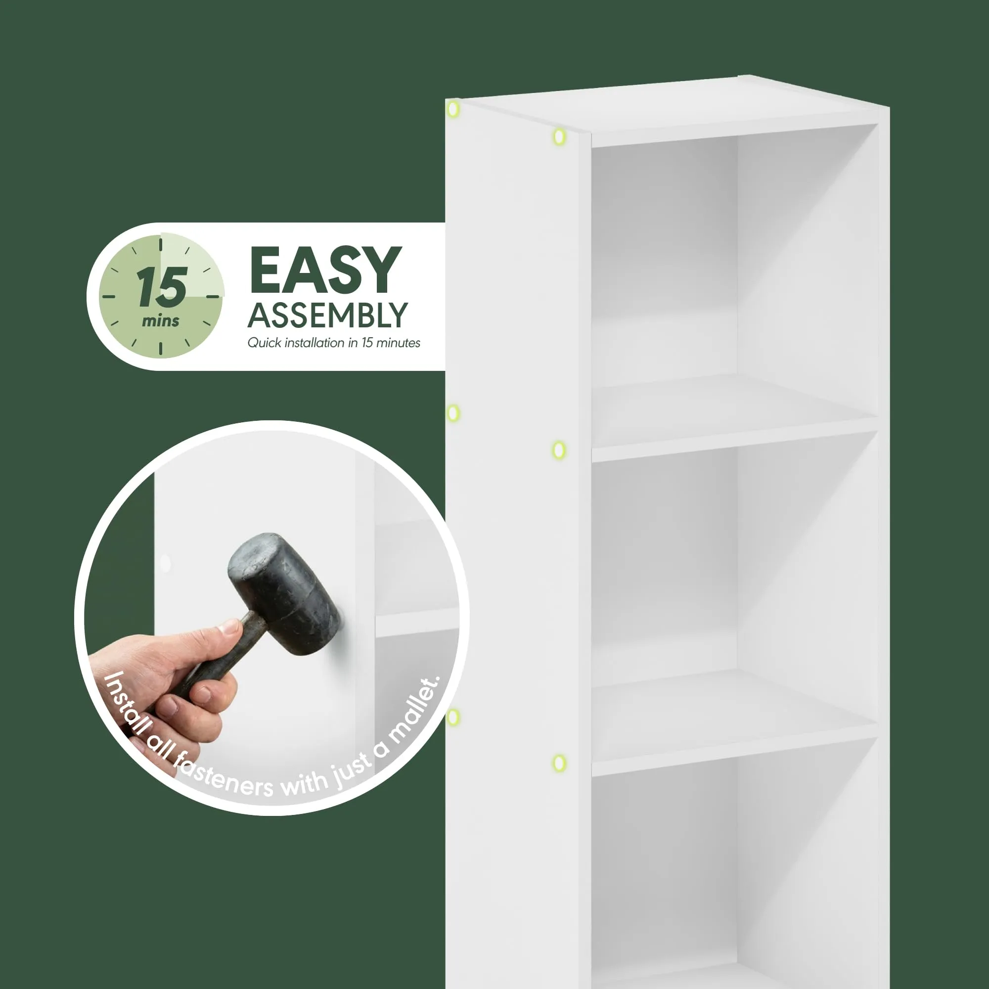Furinno Libreria a scaffale aperto a 3 livelli, Bianco - immagine 4