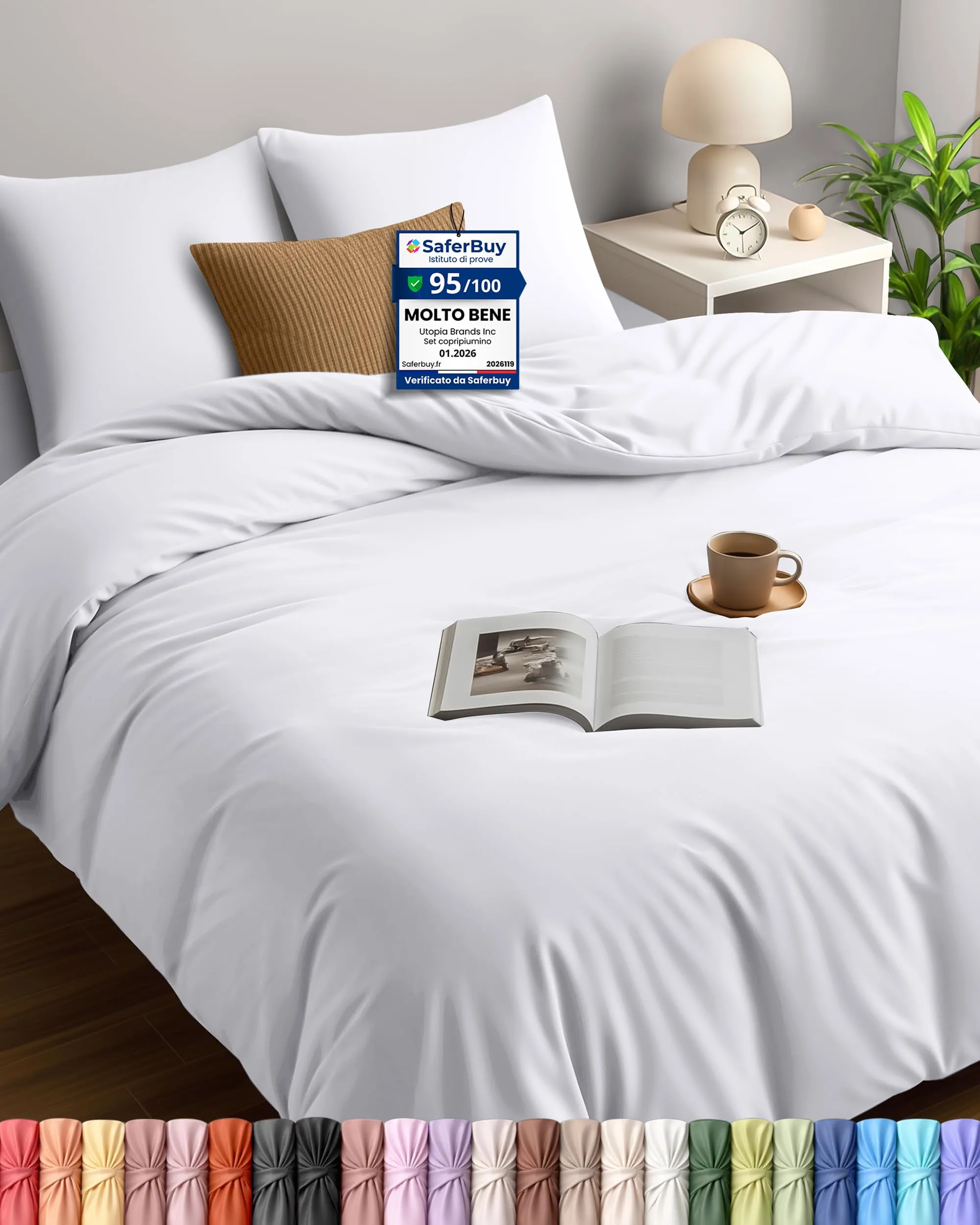 Utopia Bedding Set Copripiumino 240x220 cm e 2 Federe, Bianco - immagine 1