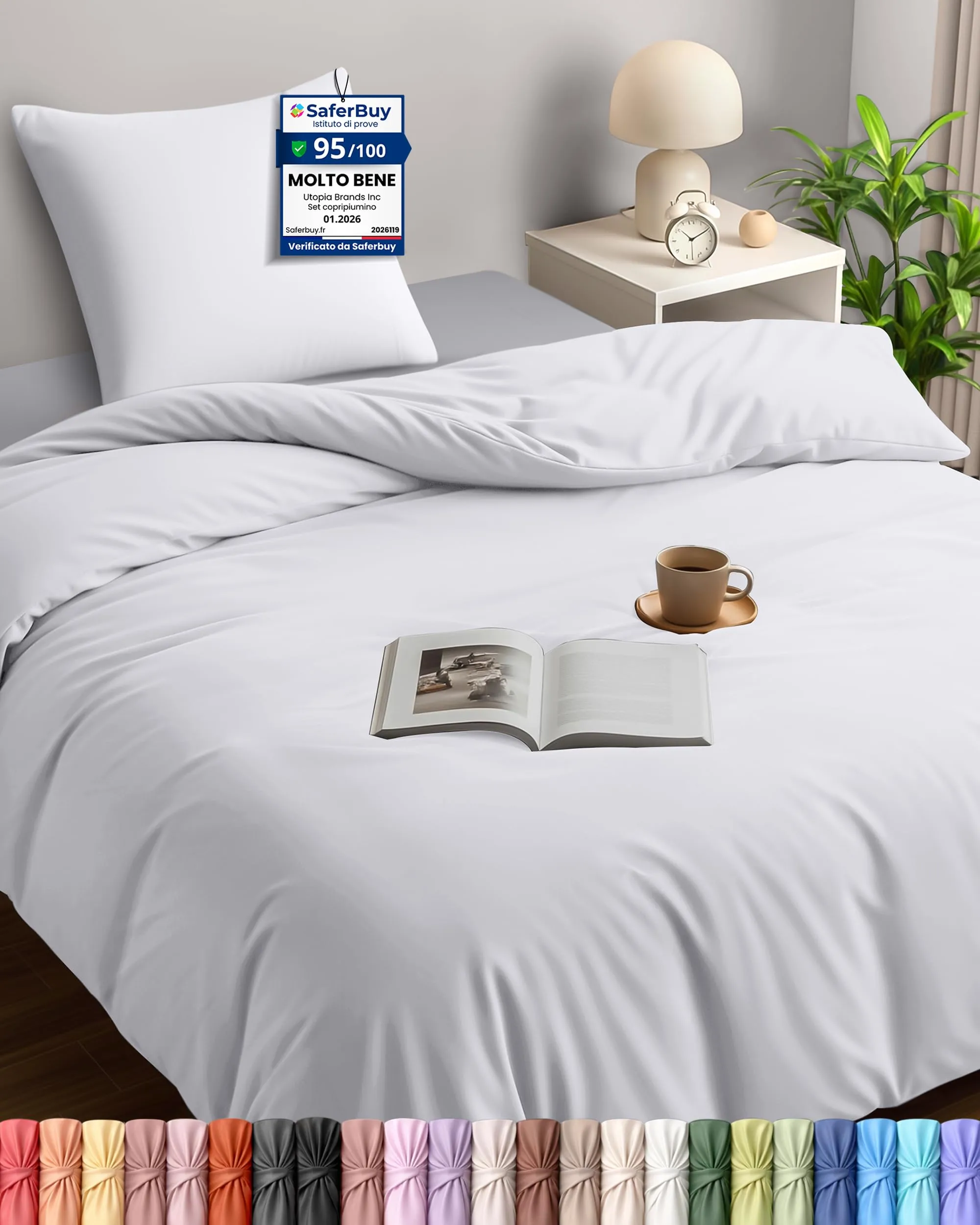 Utopia Bedding Set Copripiumino 140x200 cm e Federa 65x65 cm, Bianco - immagine 1