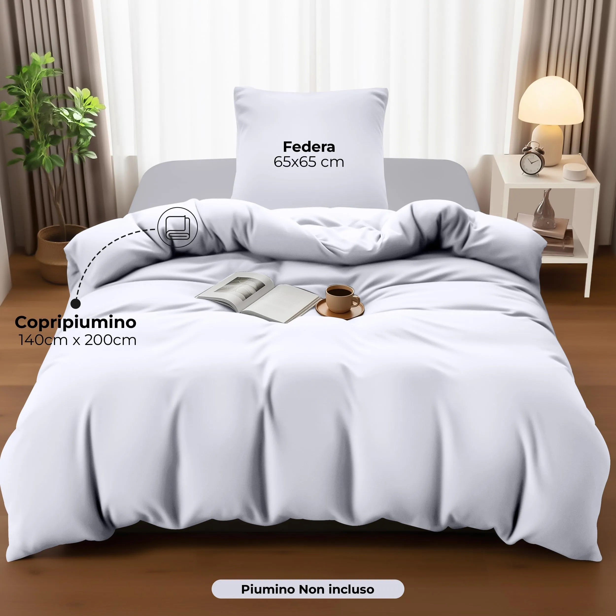 Utopia Bedding Set Copripiumino 140x200 cm e Federa 65x65 cm, Bianco - immagine 4