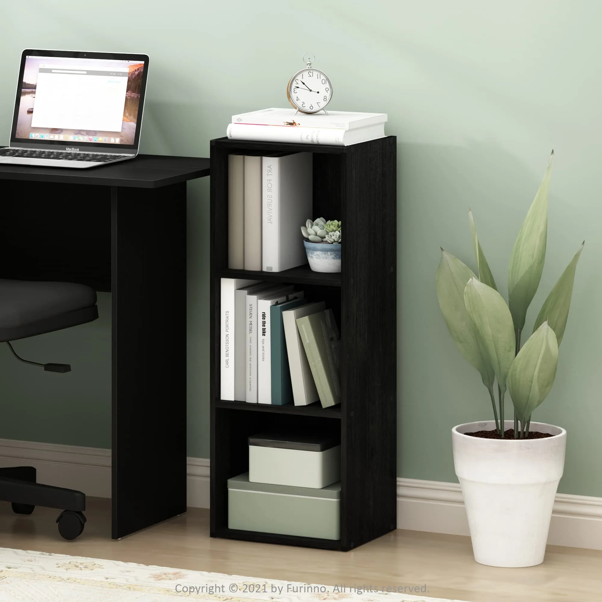 Furinno Libreria a scaffale aperto a 3 livelli, Legno Nero - immagine 2