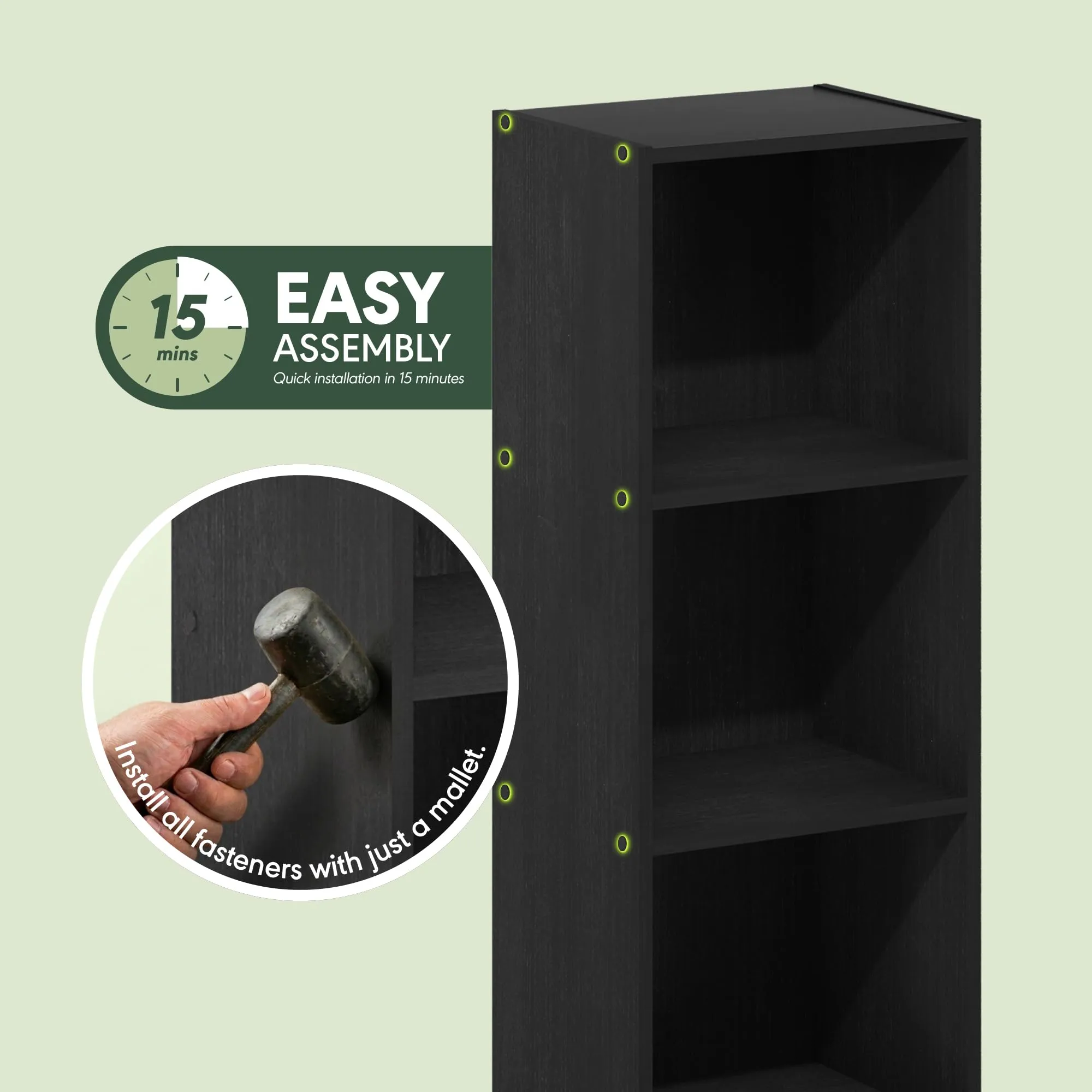 Furinno Libreria a scaffale aperto a 3 livelli, Legno Nero - immagine 4