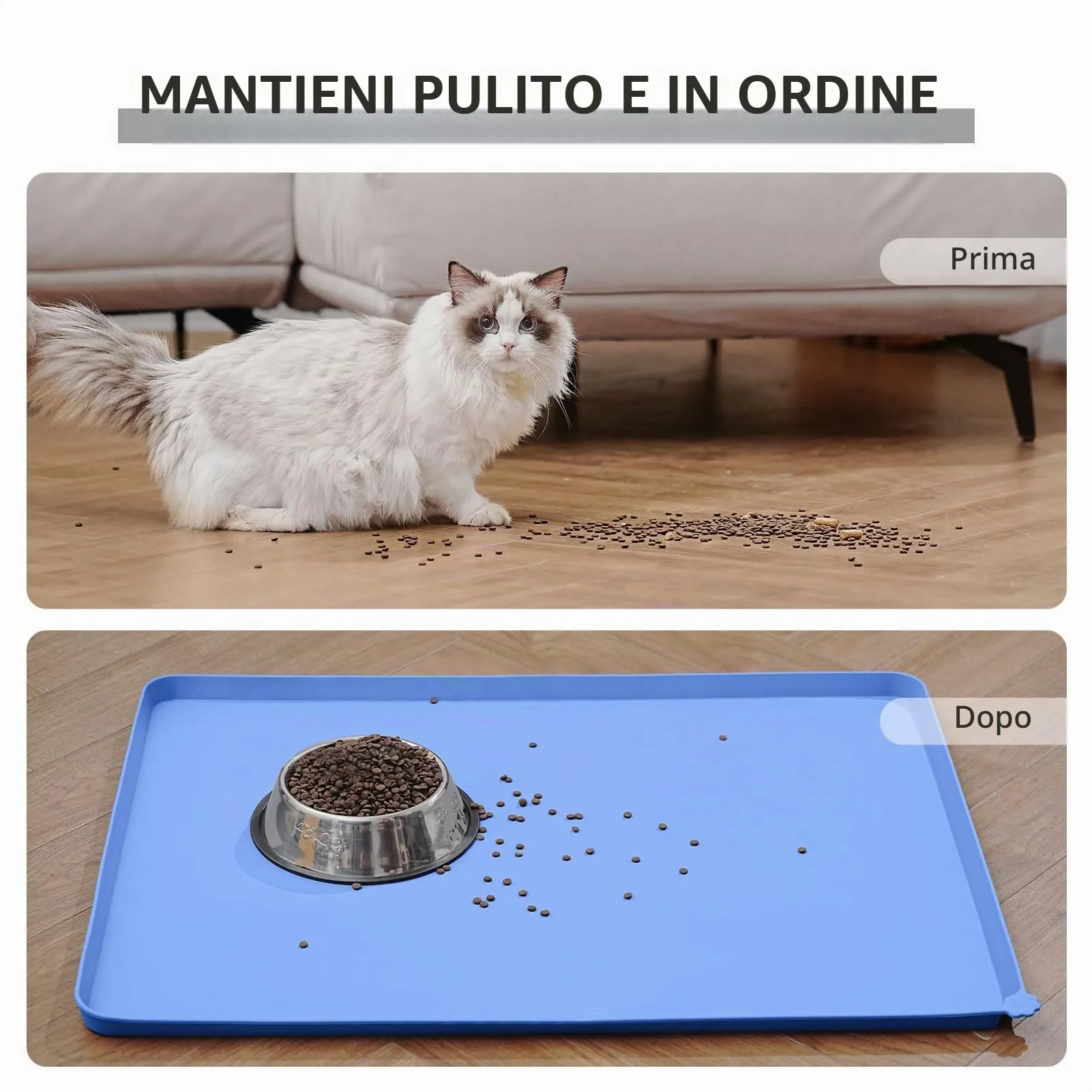 Reopet Tappetino in Silicone per Ciotola Cani e Gatti, 47 x 30 cm, Blu - immagine 6