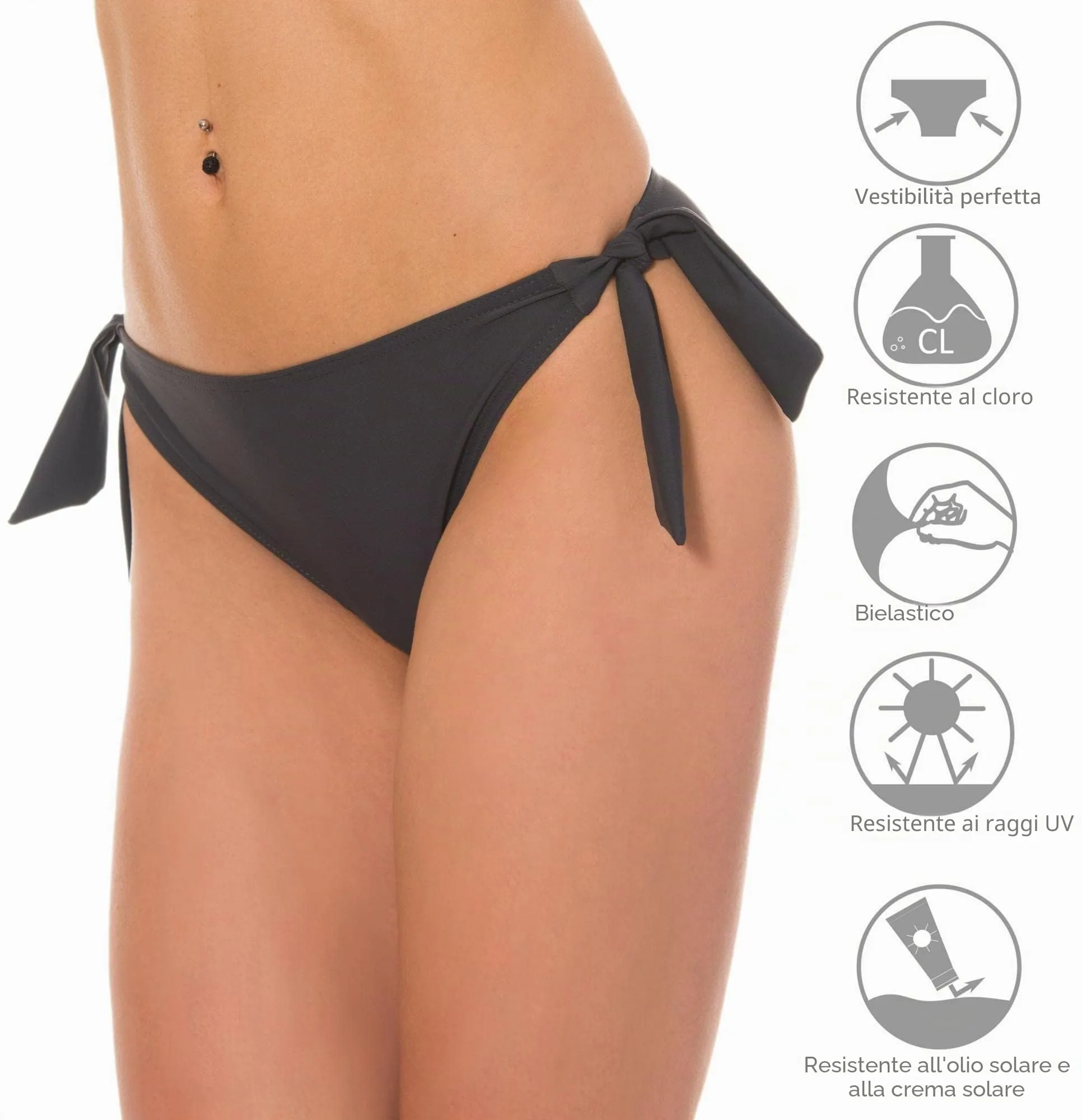 Aquarti Slip Costume Donna con Lacci Laterali, Grafite, 46 - immagine 5
