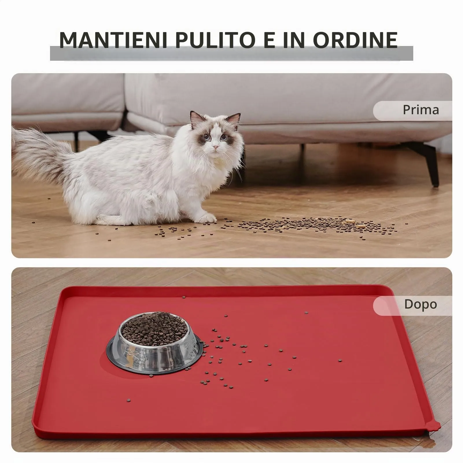 Reopet Tappetino in Silicone per Cibo e Acqua per Animali Domestici, Impermeabile Antispill, 47 x 30 cm, Rosso - immagine 6