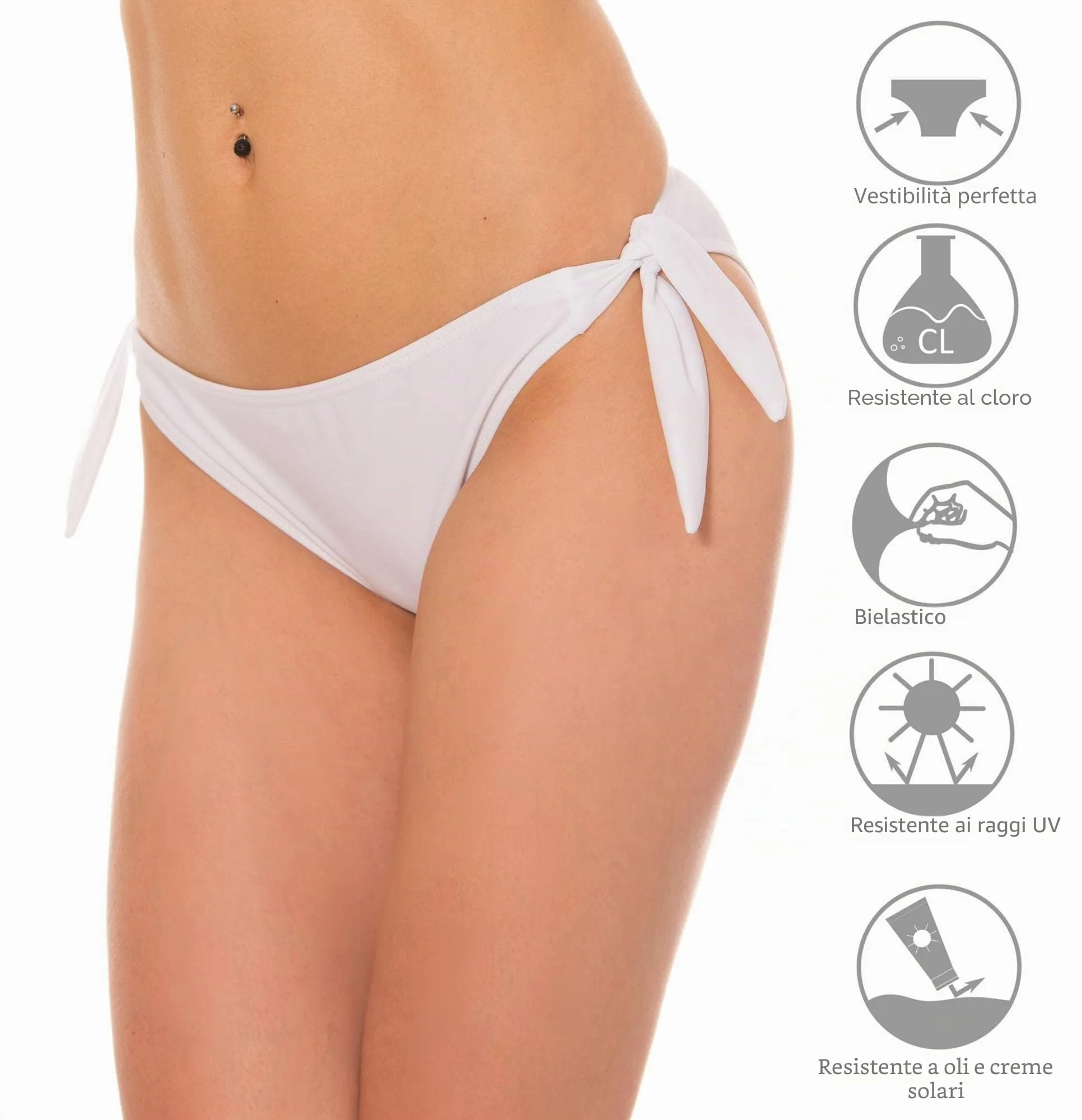 Aquarti Slip Costume Donna con Lacci Laterali, Bianco, 48 - immagine 5