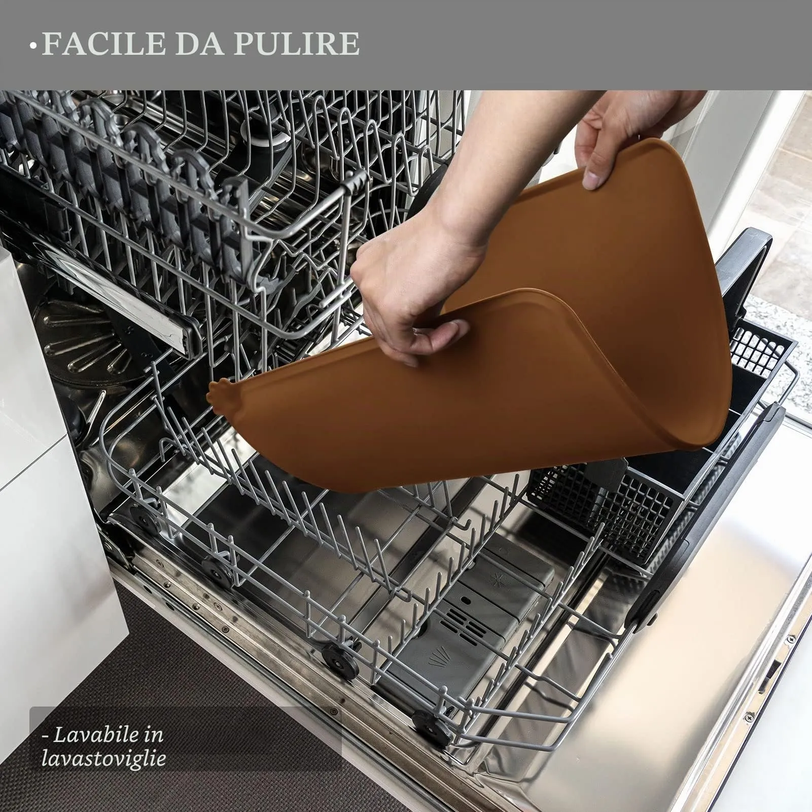 Reopet Tappetino in Silicone per Cibo e Acqua per Animali Domestici, Impermeabile e Antispill, 53 x 37 cm, Marrone - immagine 5