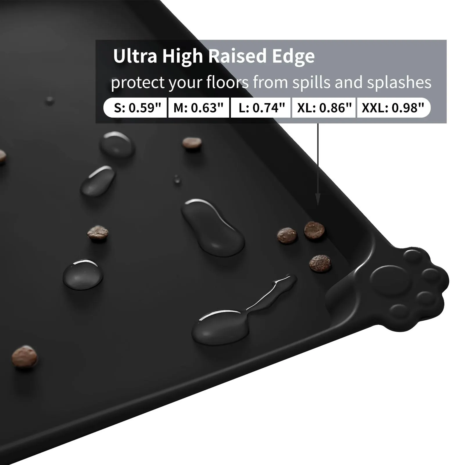 Reopet Tappetino in Silicone per Cibo e Acqua per Animali Domestici, Impermeabile e Antispill, 53 x 37 cm, Nero - immagine 4