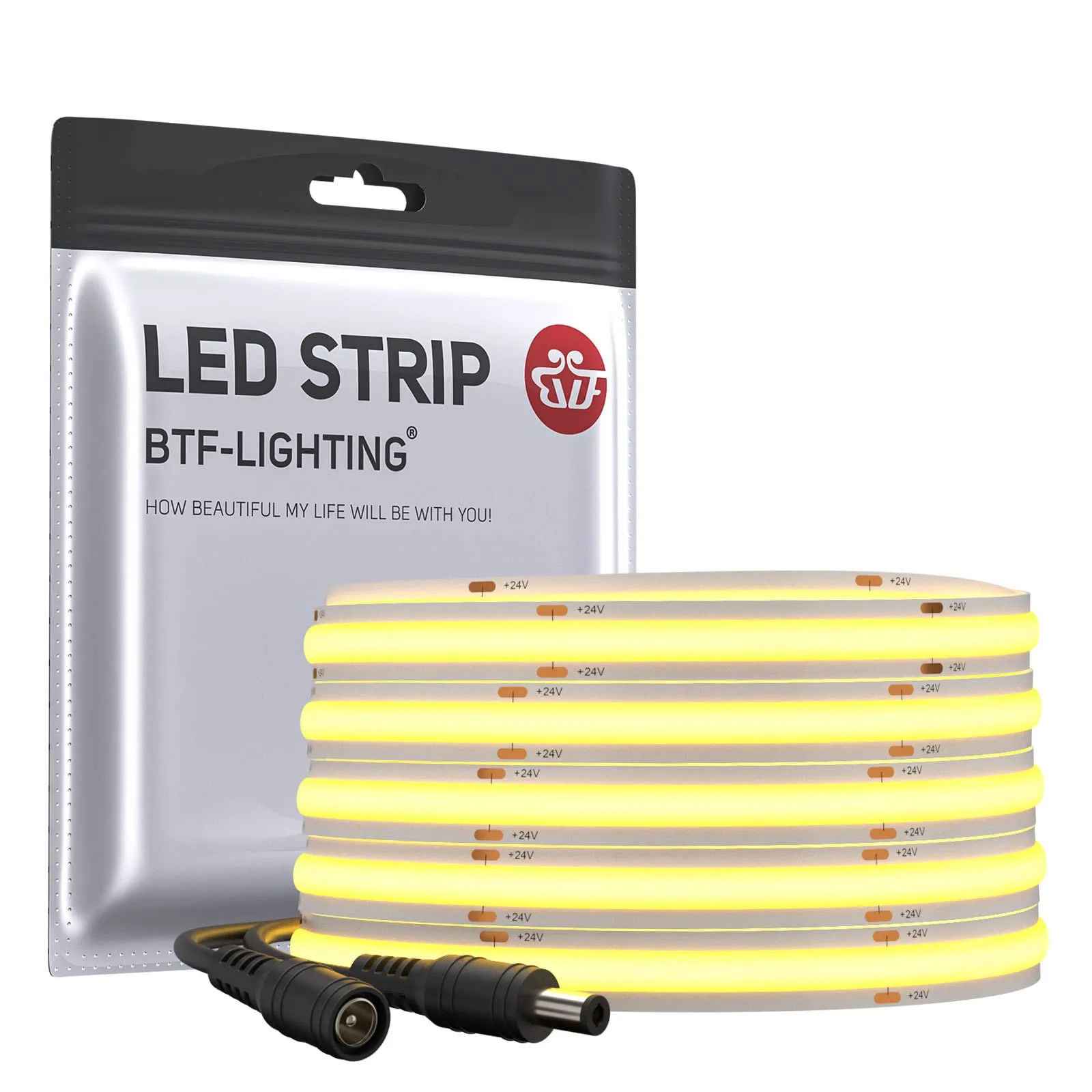 BTF-LIGHTING FCOB LED Strip 24V Dimmerable 3000K 5m 528LED/m - immagine 1