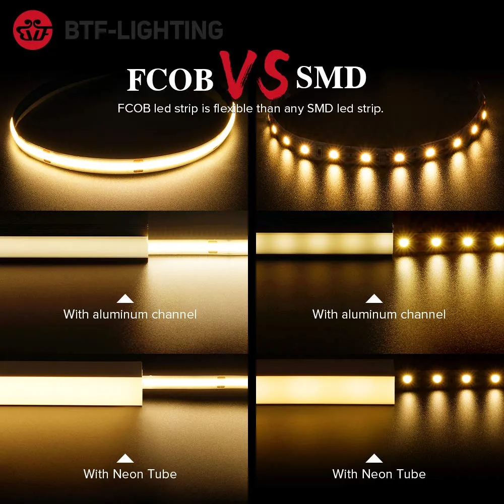 BTF-LIGHTING FCOB LED Strip 24V Dimmerable 3000K 5m 528LED/m - immagine 2