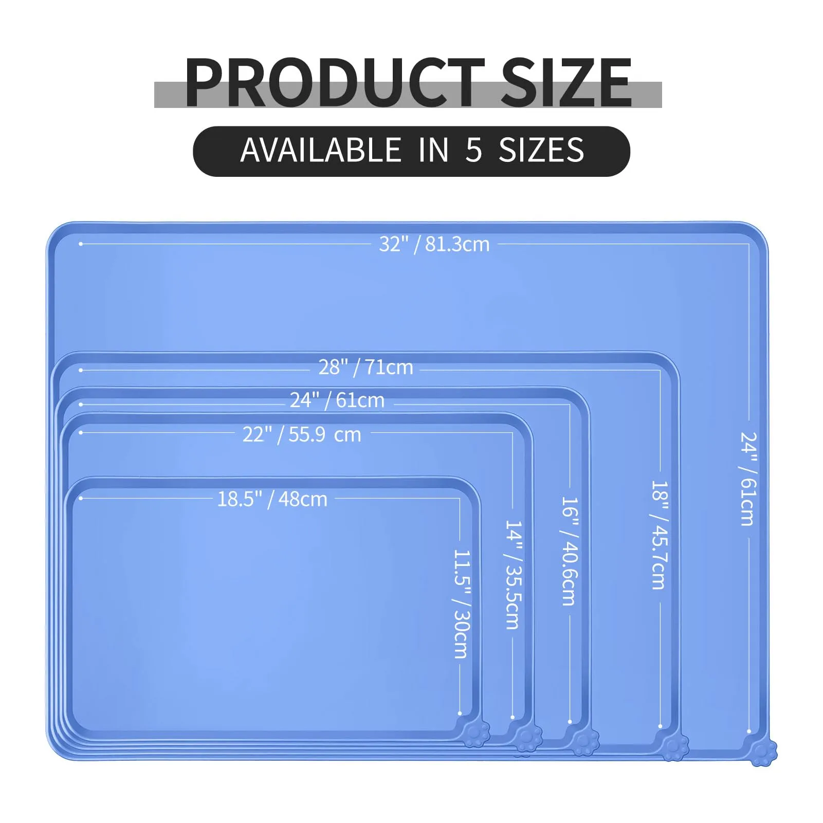 Reopet Tappetino in Silicone per Ciotole di Cani e Gatti, Impermeabile e Antiscivolo con Bordi Rialzati, 53 x 37 cm, Blu - immagine 3
