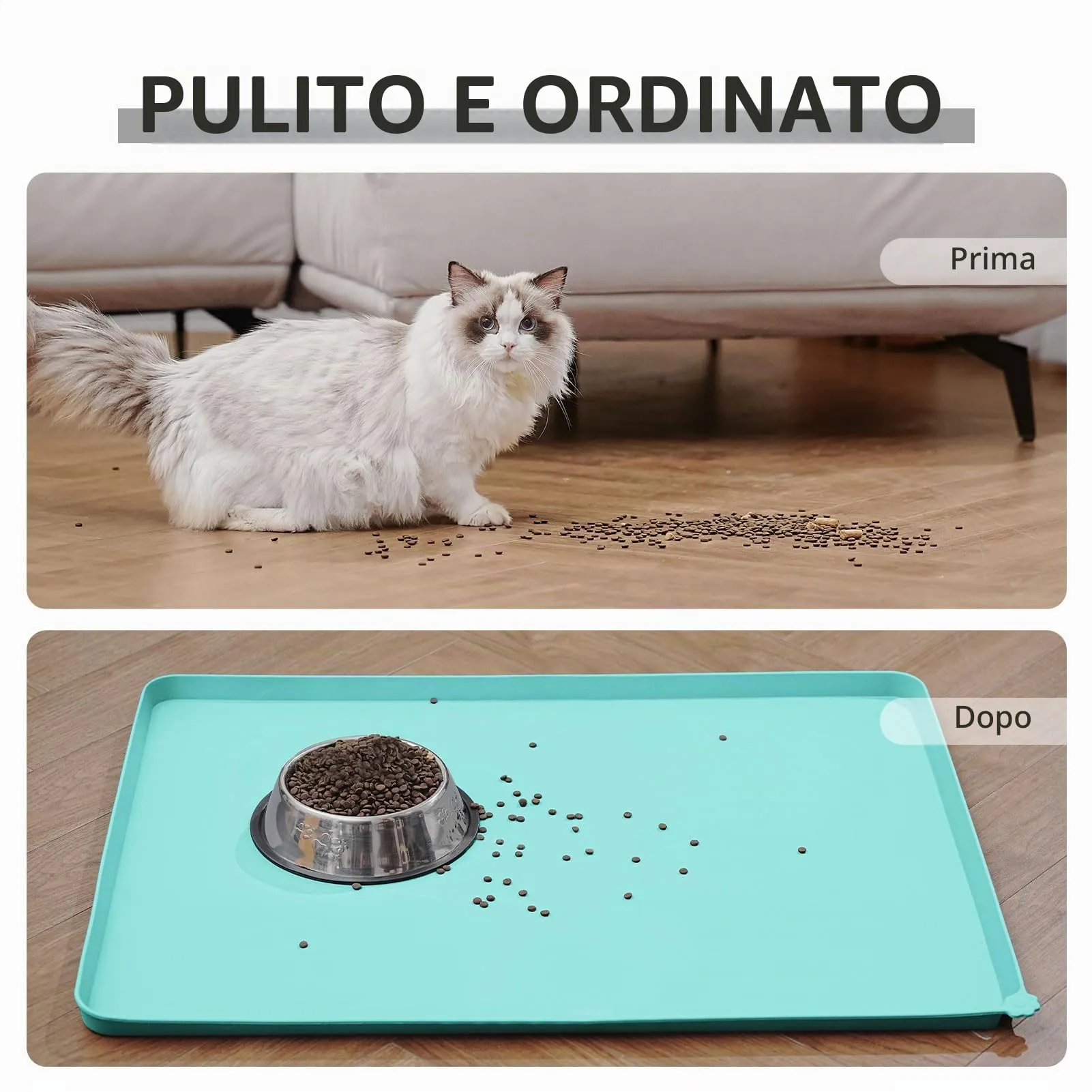 Reopet Tappetino in Silicone per Cibo e Acqua per Animali Domestici, Impermeabile Antispill, 47 x 30 cm, Verde - immagine 6