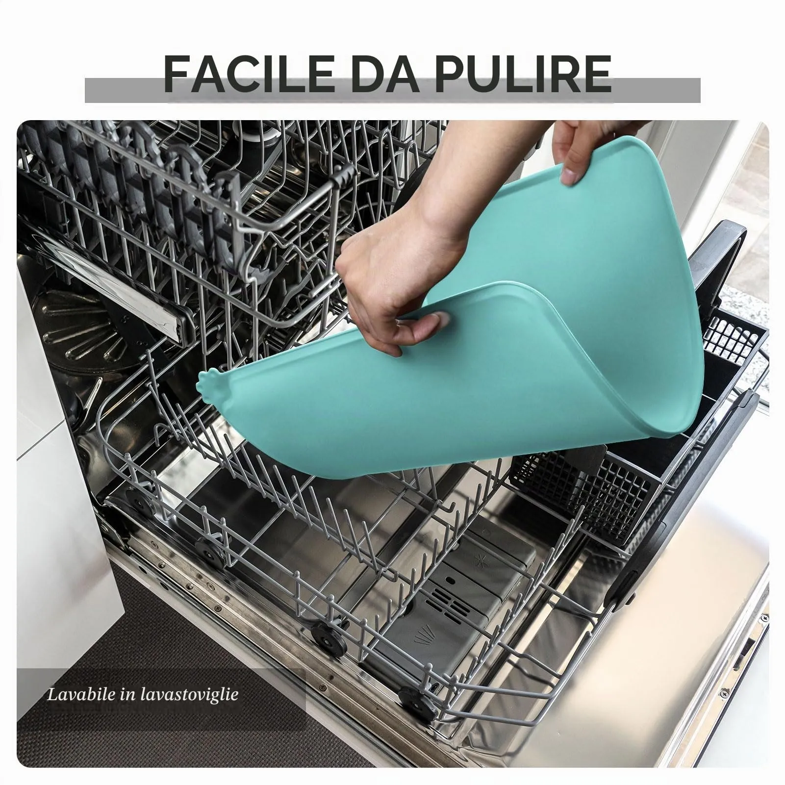 Reopet Tappetino in Silicone per Cibo e Acqua per Animali Domestici, Impermeabile Antispill, 47 x 30 cm, Verde - immagine 7
