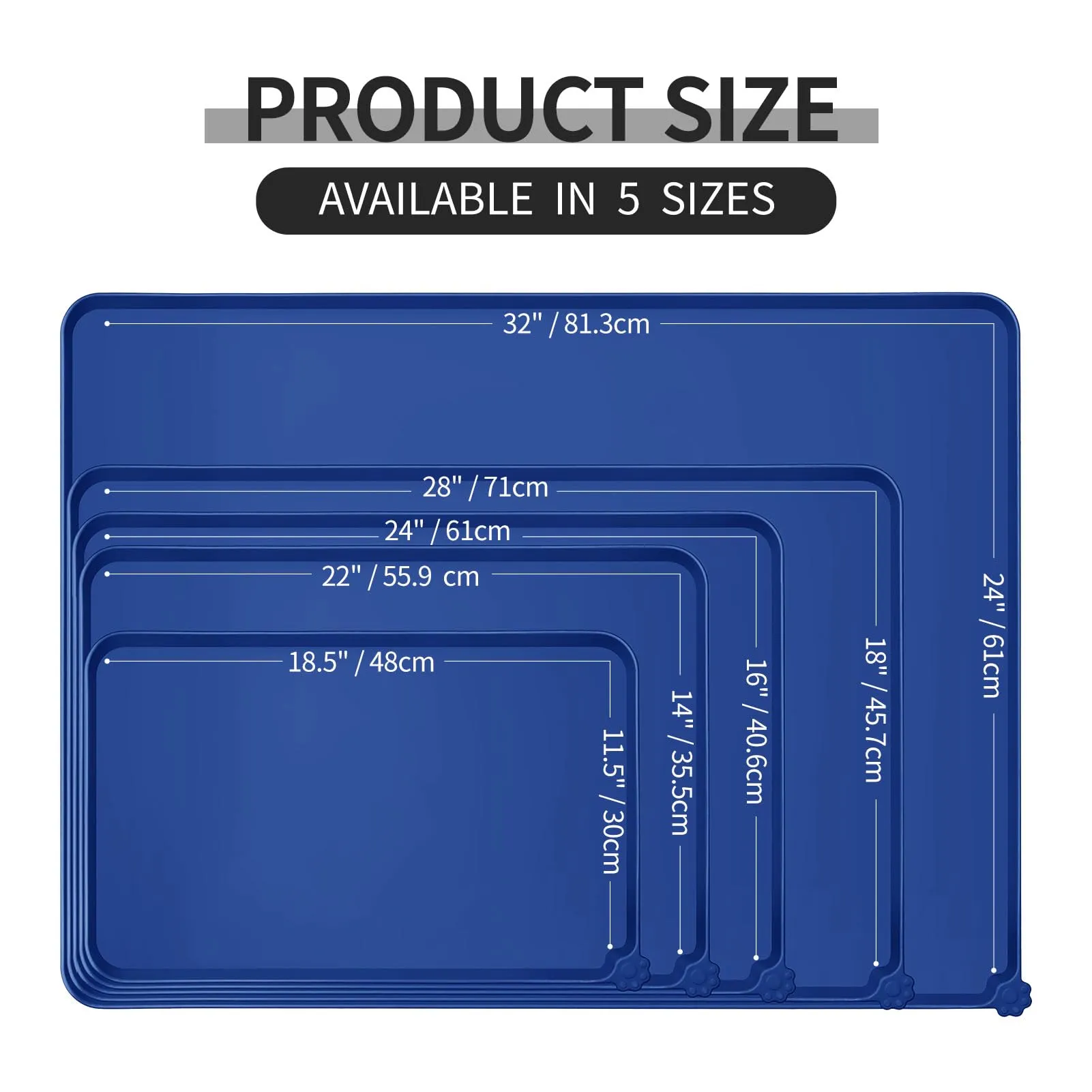 Reopet Tappetino in Silicone per Cibo e Acqua per Animali Domestici, Impermeabile con Bordi Rialzati Antispill, 47 x 30 cm, Blu Marino - immagine 2