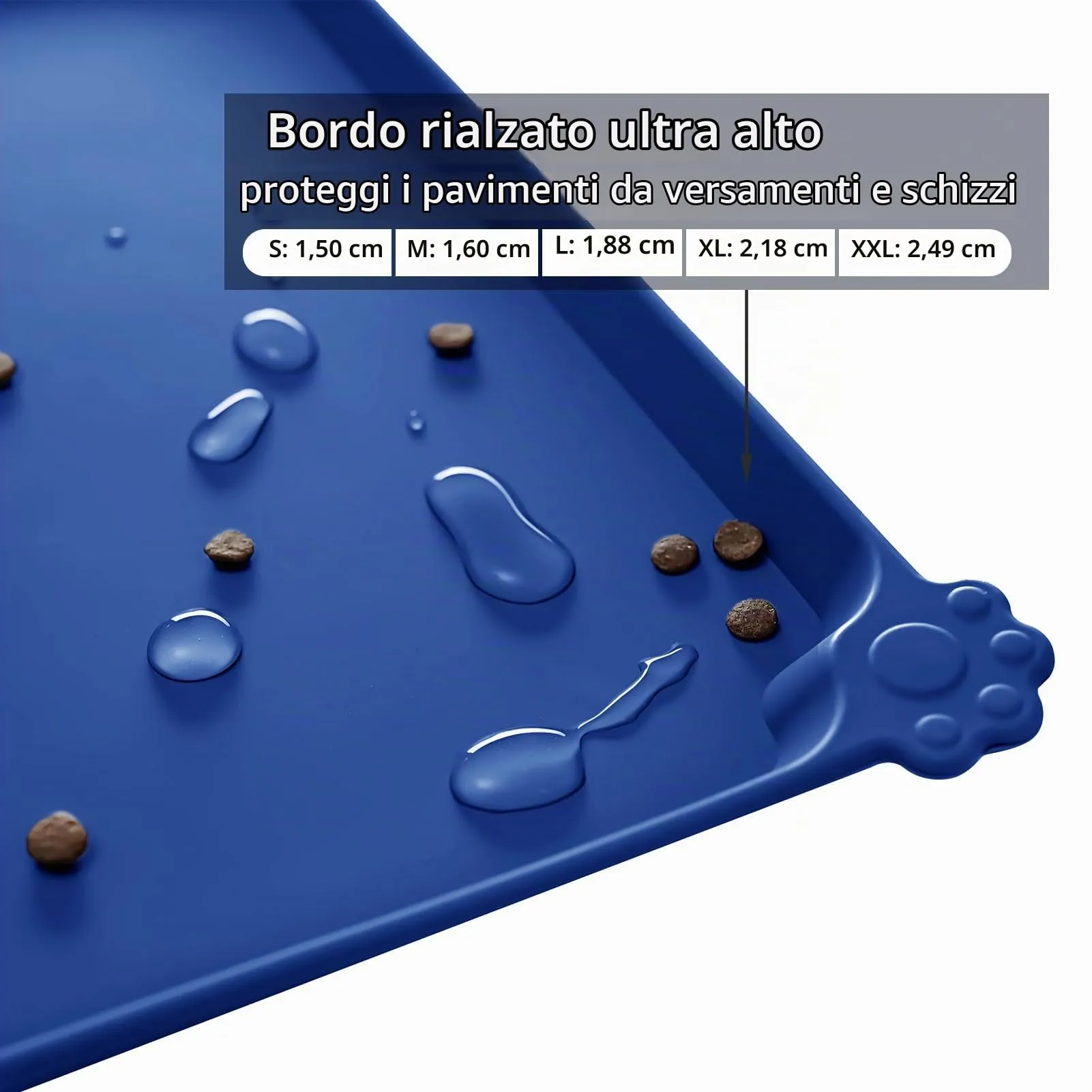 Reopet Tappetino in Silicone per Cibo e Acqua per Animali Domestici, Impermeabile con Bordi Rialzati Antispill, 47 x 30 cm, Blu Marino - immagine 3