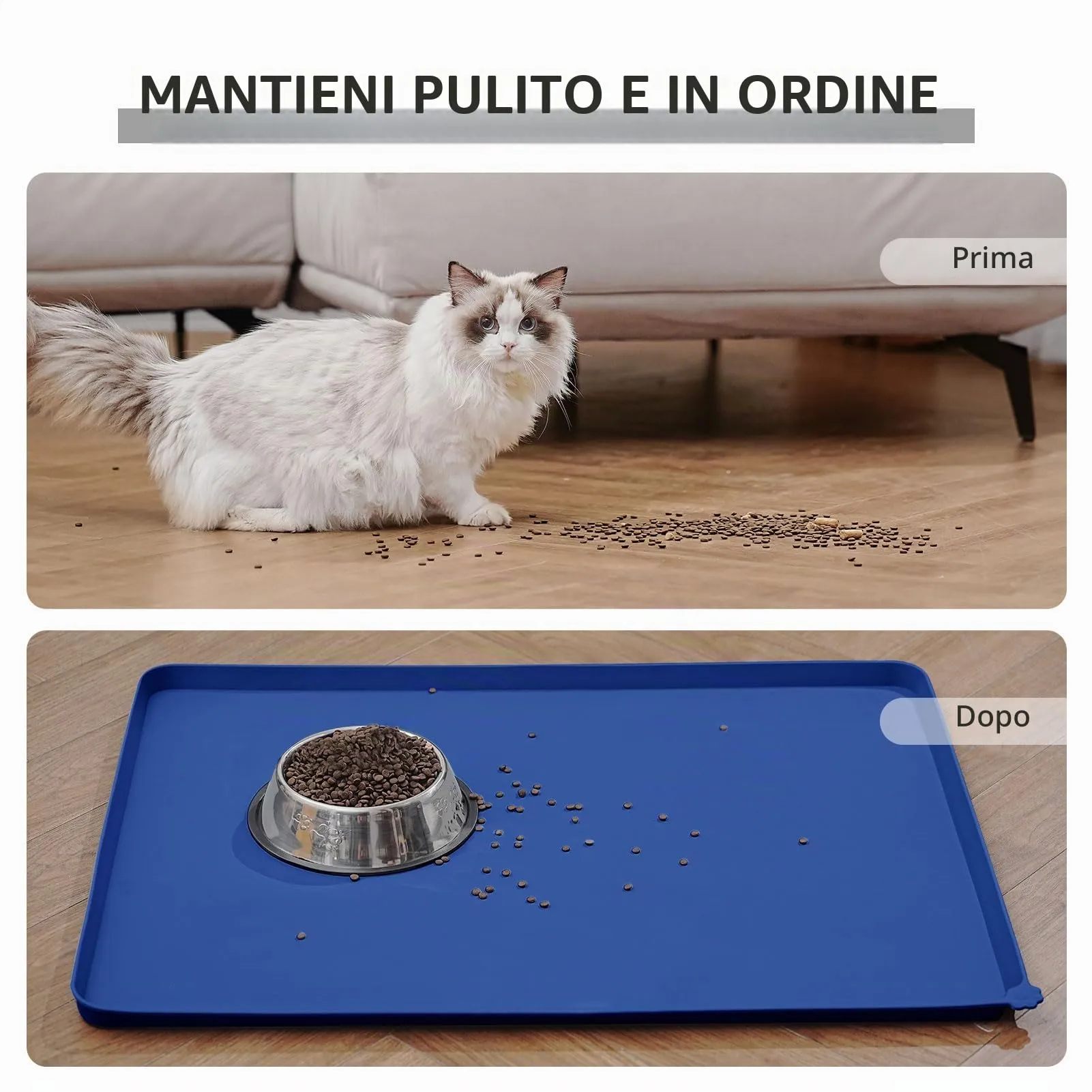 Reopet Tappetino in Silicone per Cibo e Acqua per Animali Domestici, Impermeabile con Bordi Rialzati Antispill, 47 x 30 cm, Blu Marino - immagine 6
