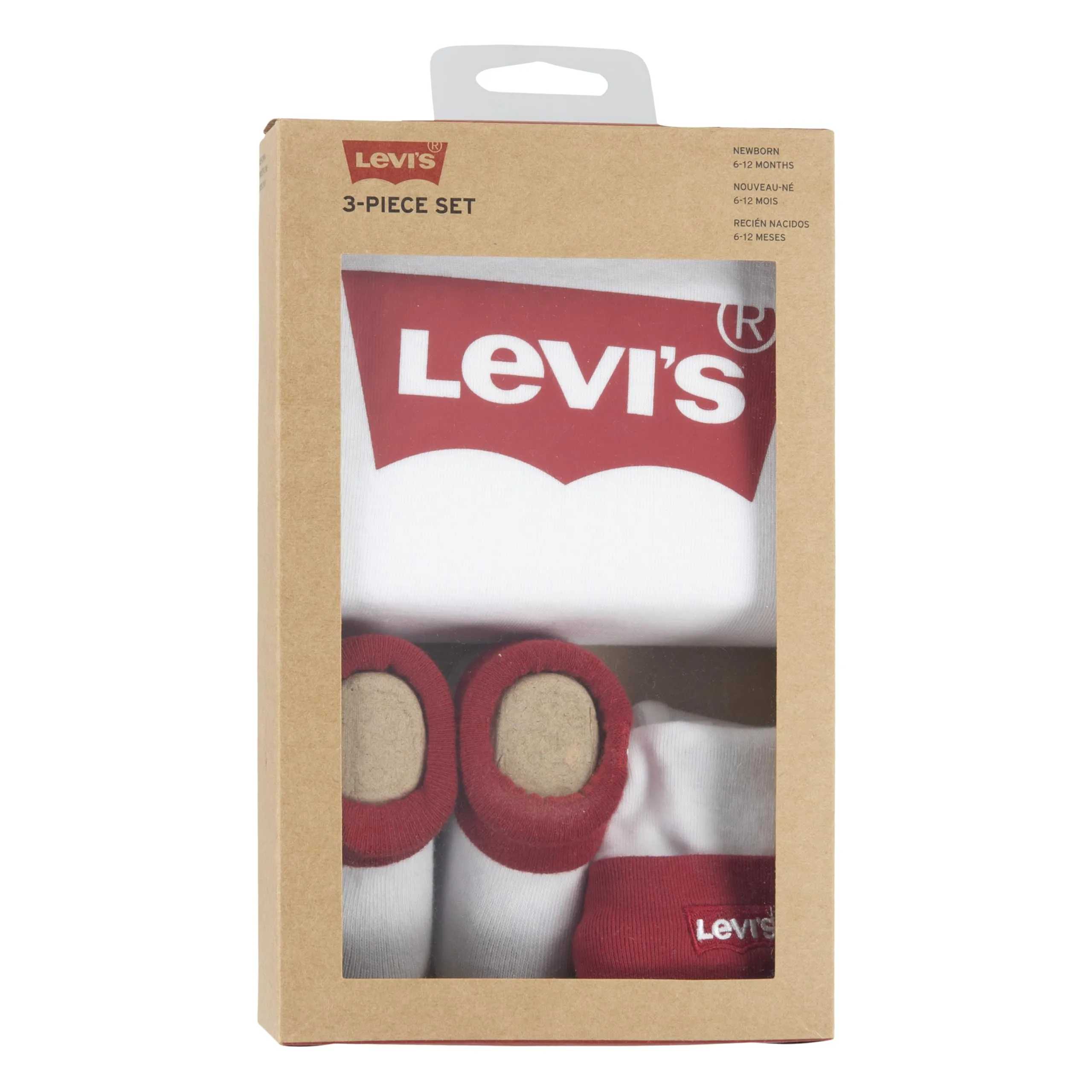 Levi's Classic Batwing Infant Hat Bodysuit Bootie Set 3Pc, White, 6-12 Months - immagine 3