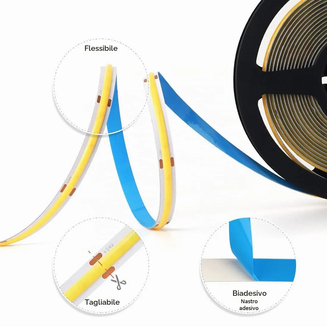 BTF-LIGHTING FCOB LED Strip 24V Dimmerabile 6000K 5m 528LED/m - immagine 4