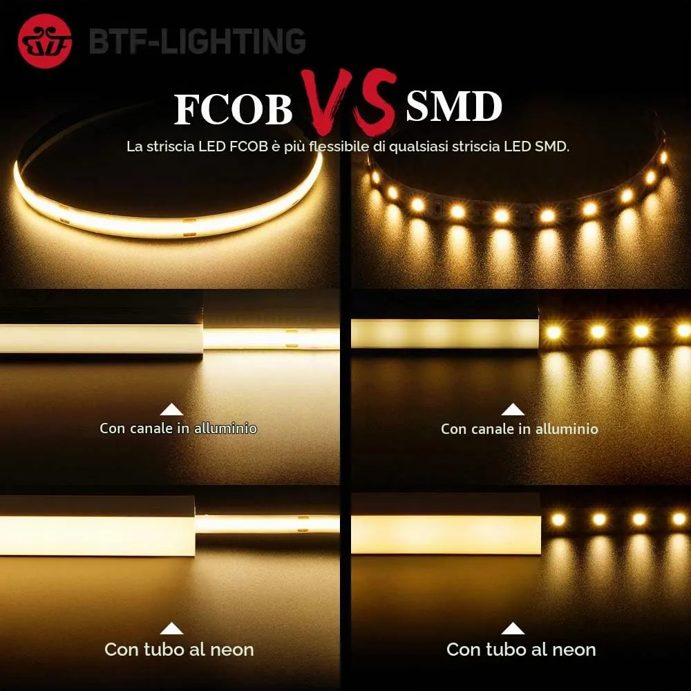 BTF-LIGHTING FCOB LED Strip 24V Dimmerabile 3000K 1m 528LED/m - immagine 2