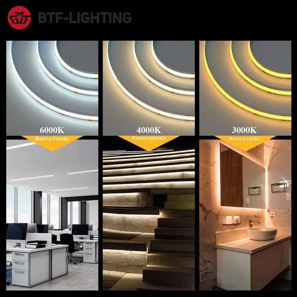 BTF-LIGHTING FCOB LED Strip 24V Dimmerabile 3000K 1m 528LED/m - immagine 3