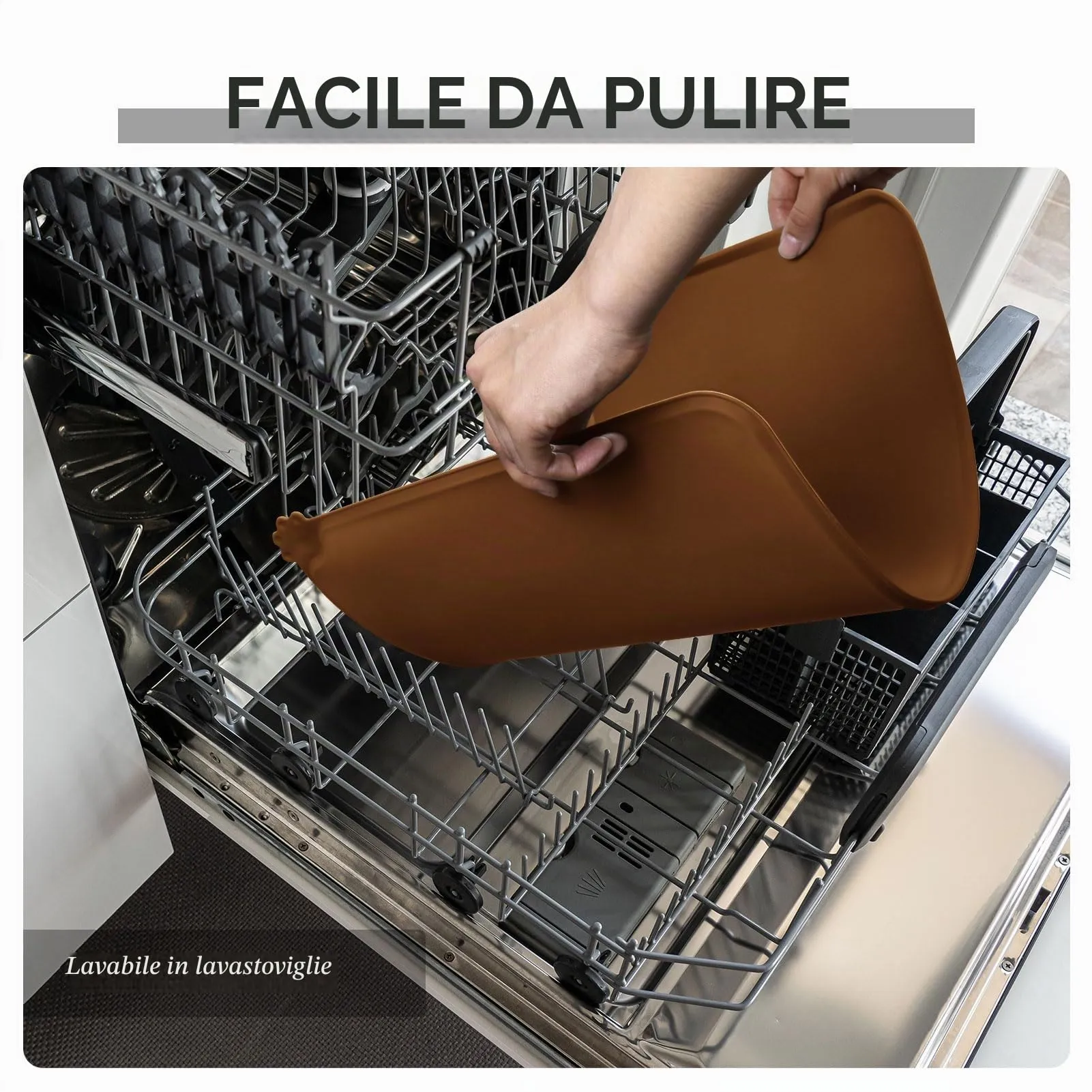 Reopet Tappetino in Silicone per Cibo e Acqua per Animali Domestici, Impermeabile con Bordi Rialzati, 47 x 29.2 cm, Marrone - immagine 7